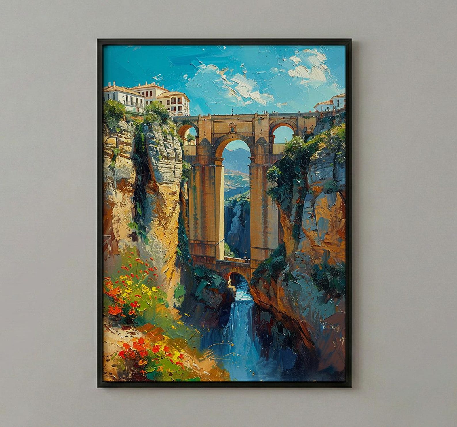 Ronda Bridge Poster, Spain Gorge Decor - Ancient Stone Art Print — view 2