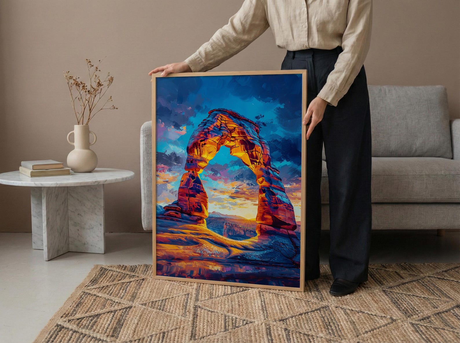 Arches National Park Wall Art, Utah Delicate Arch Decor - Bright Orange Sunset Landscape — view 4