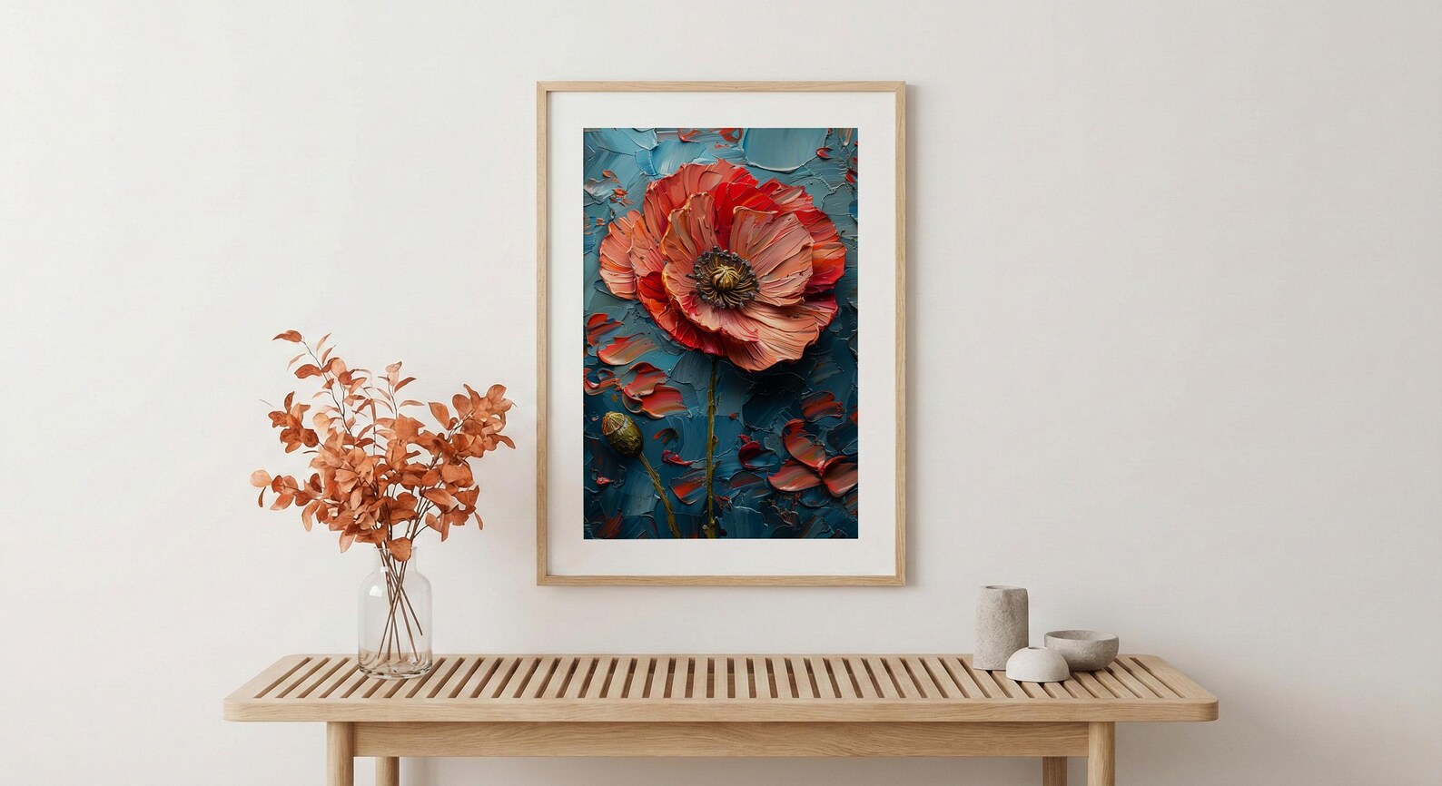 Red Poppy Flag Wall Art, Floral Patriotic Decor - Abstract Botanical Print — view 5