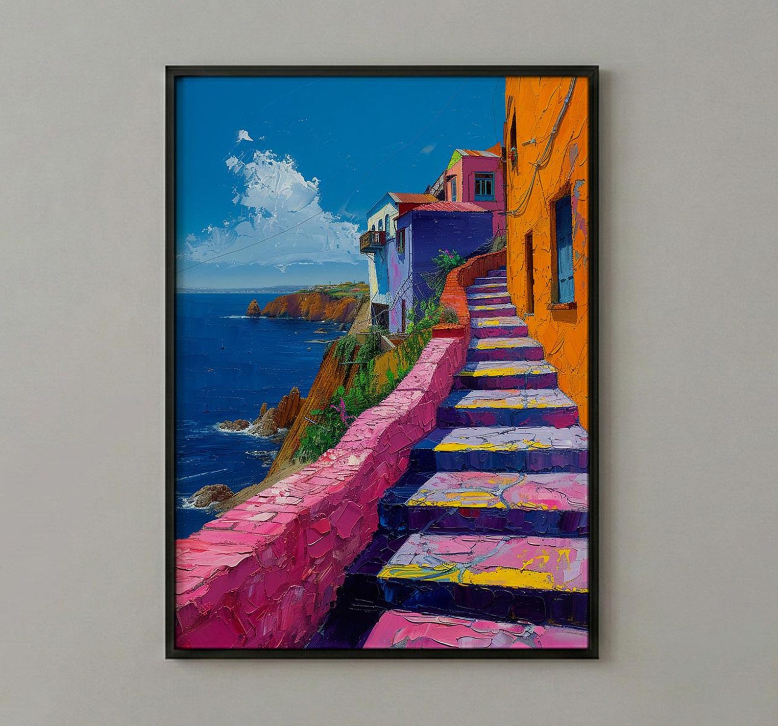 Valparaiso Wall Art, Chile Street Decor - Colorful Stairs — view 2