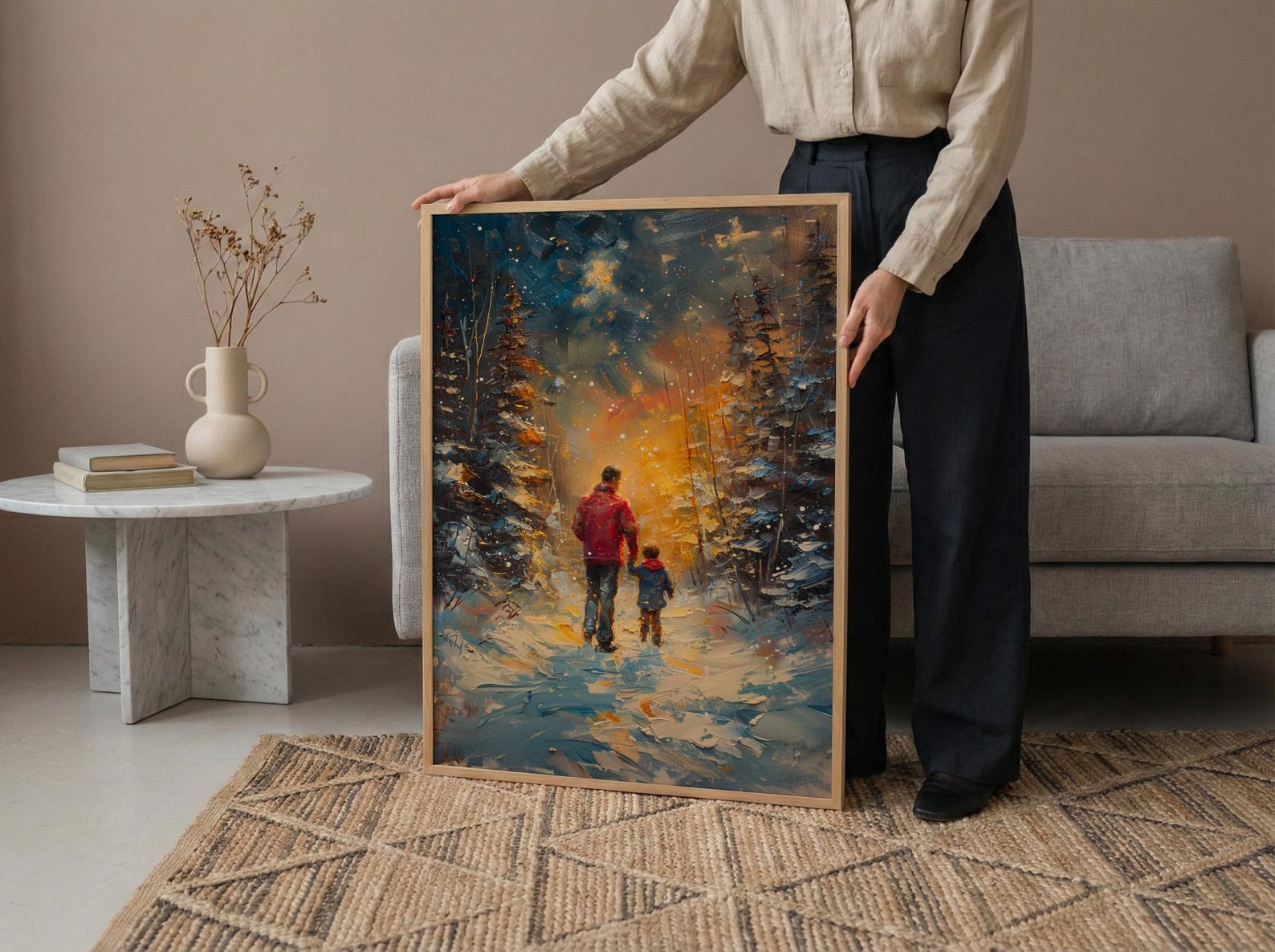 Northern Lights Art Print, Father And Son Poster - Winter Magic Decor — view 5
