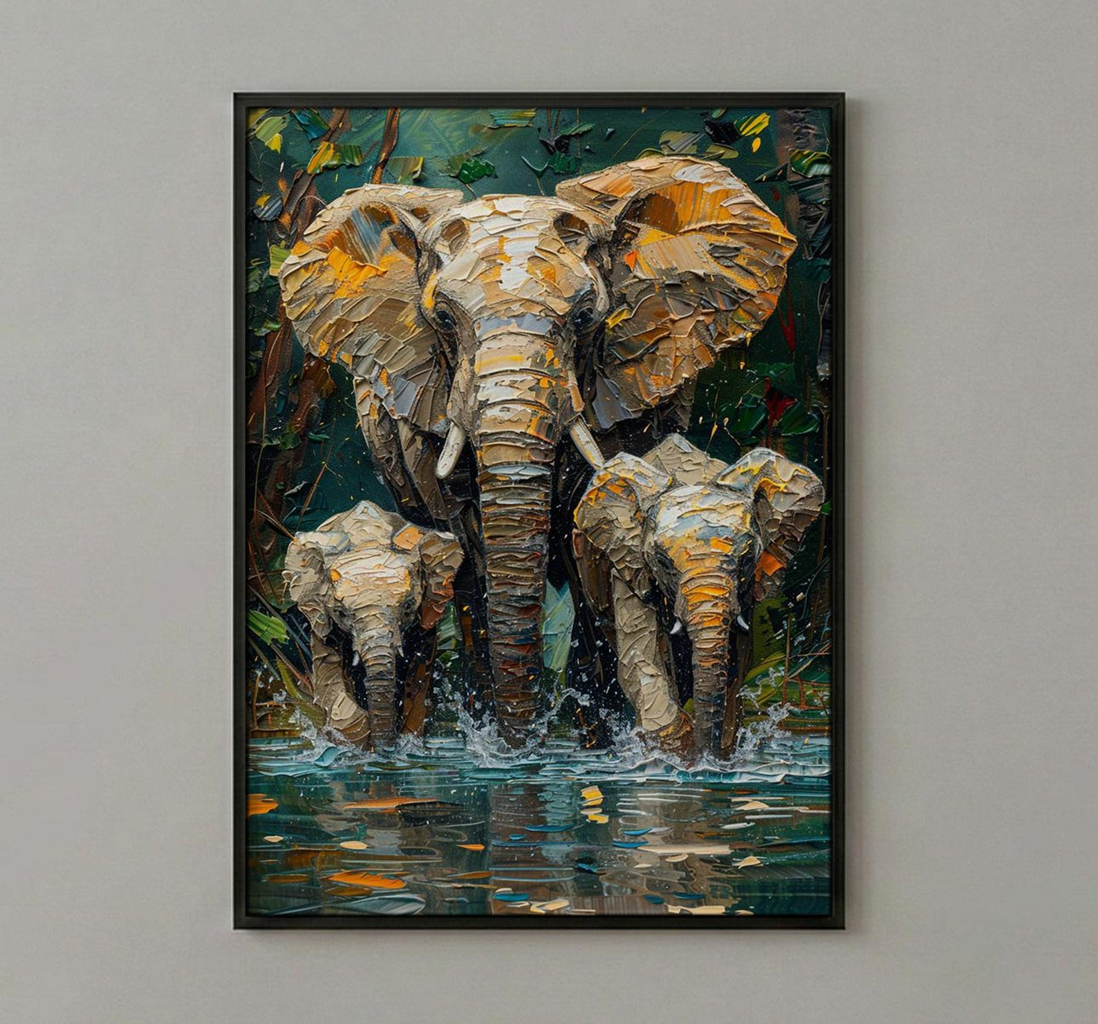 African Elephant Art Print, Lush Lake Decor - Summer Nature Landscape — view 3