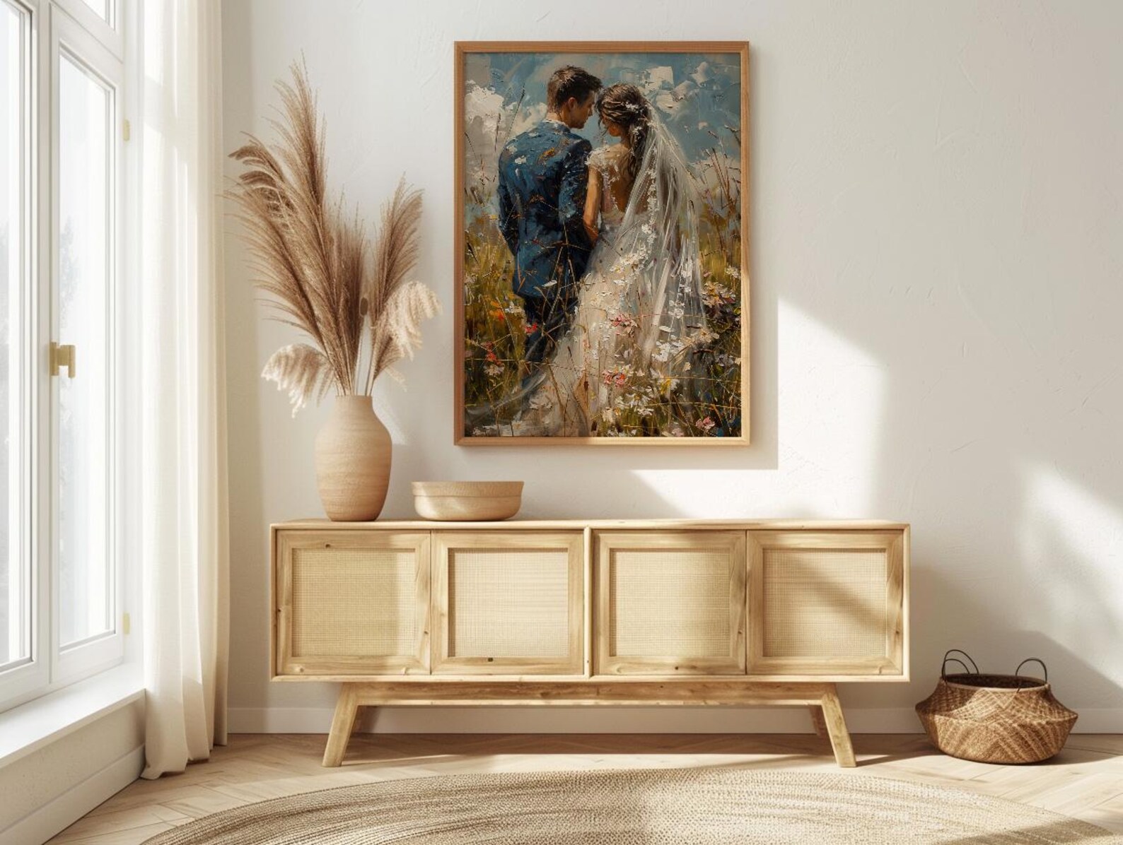 Bride and Groom Poster, Long Veil Wedding Art - Anniversary Gift — view 4