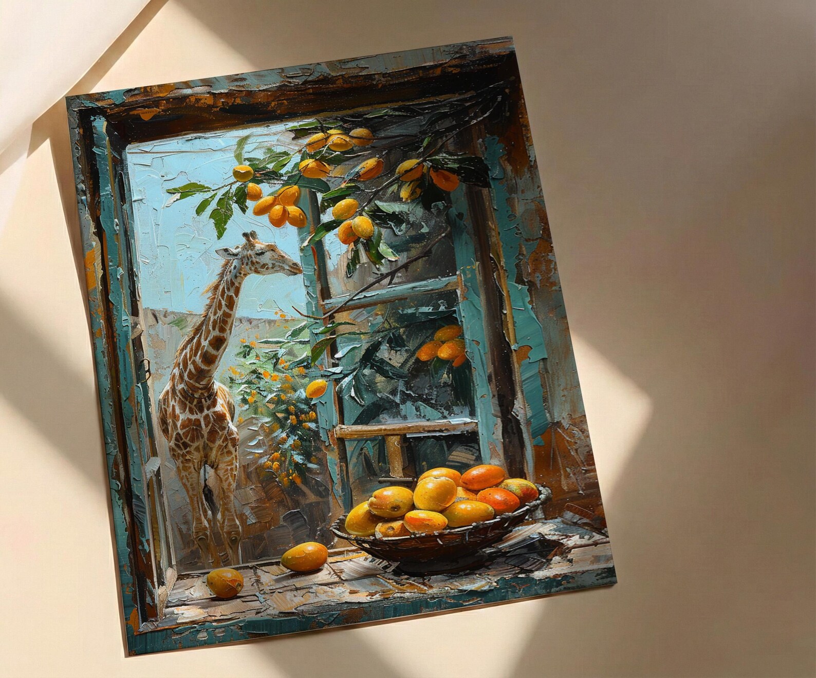 Textured Kenya Giraffe Window - Safari Art Print — view 2