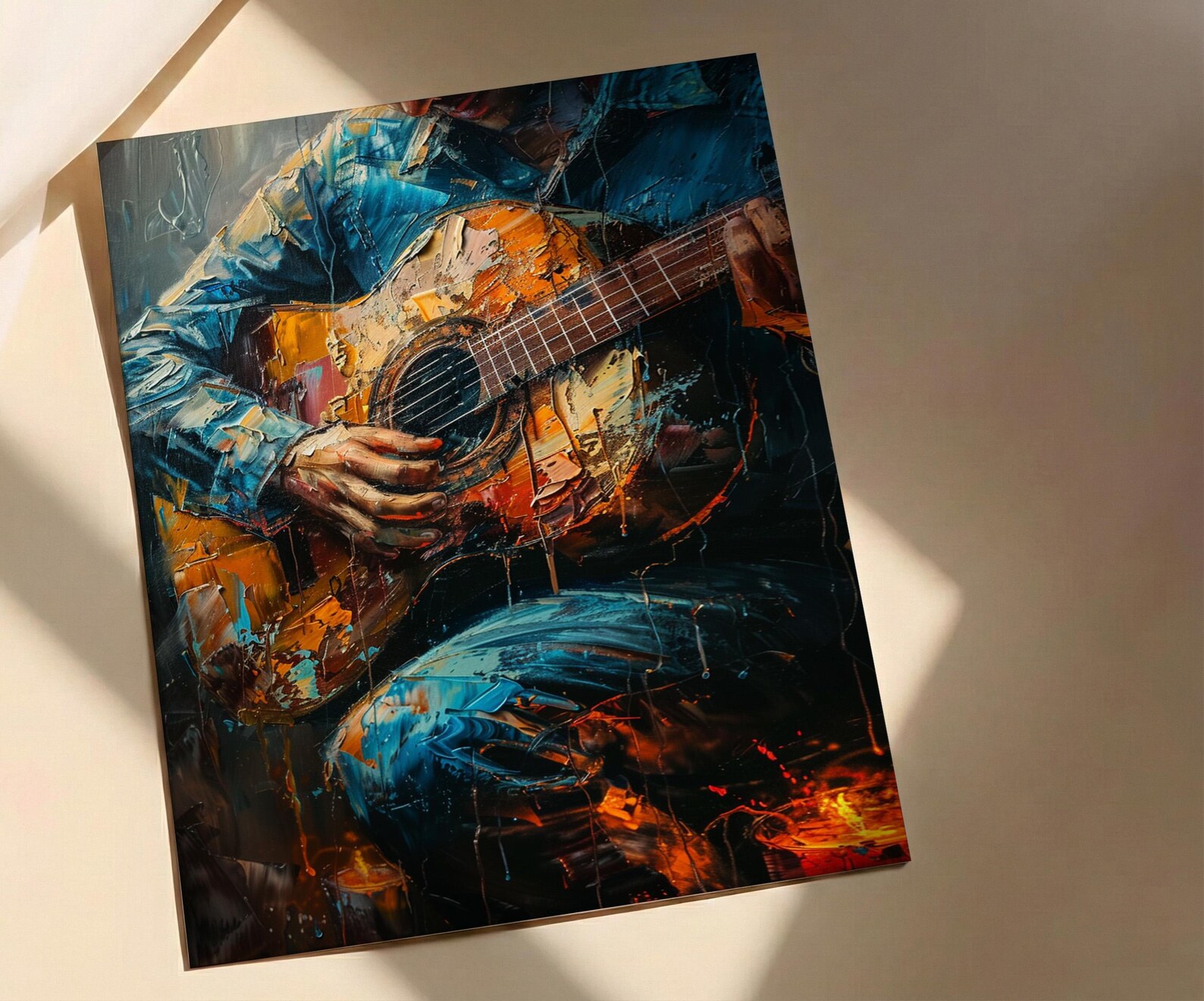 Spanish Guitar Art, Music Wall Decor, Romantic Serenade, Impasto Oil Painting, Warm Light, Musician Gift, Aesthetic Room Decor — view 3