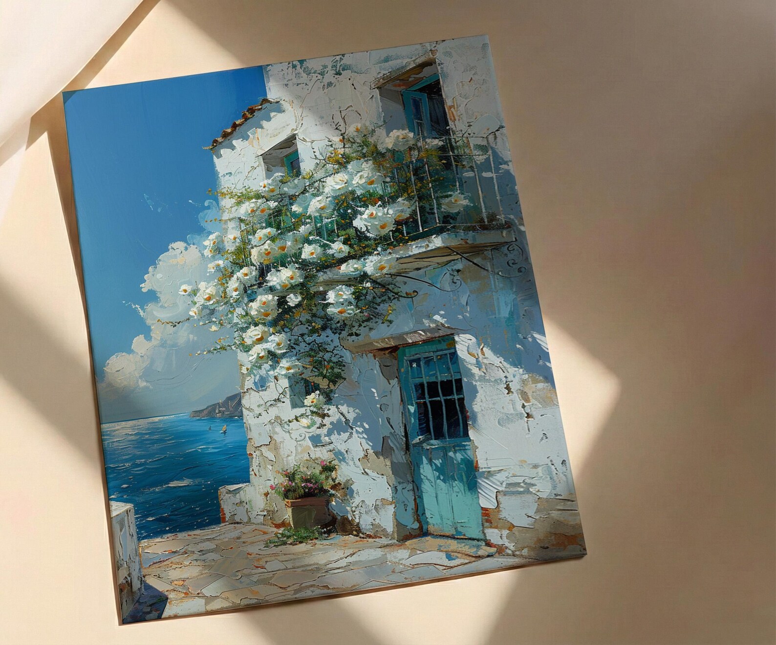 Algiers Casbah Wall Decor, White Jasmine Floral Print - Textured Impasto Oil Painting — view 2