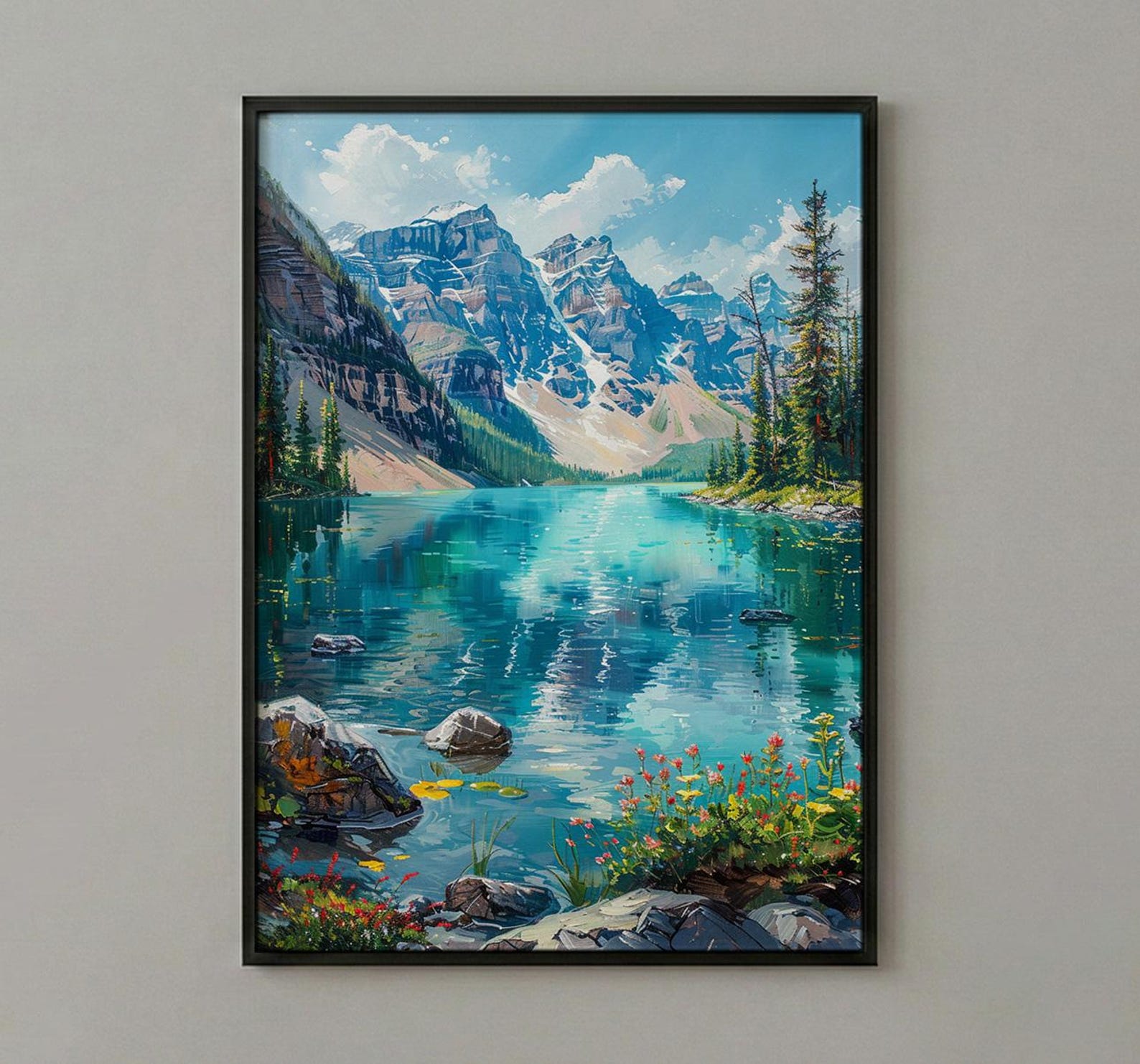 Glacier National Park Art Print, Majestic Montana Travel Decor - Lush Green Mountain Lake — view 2