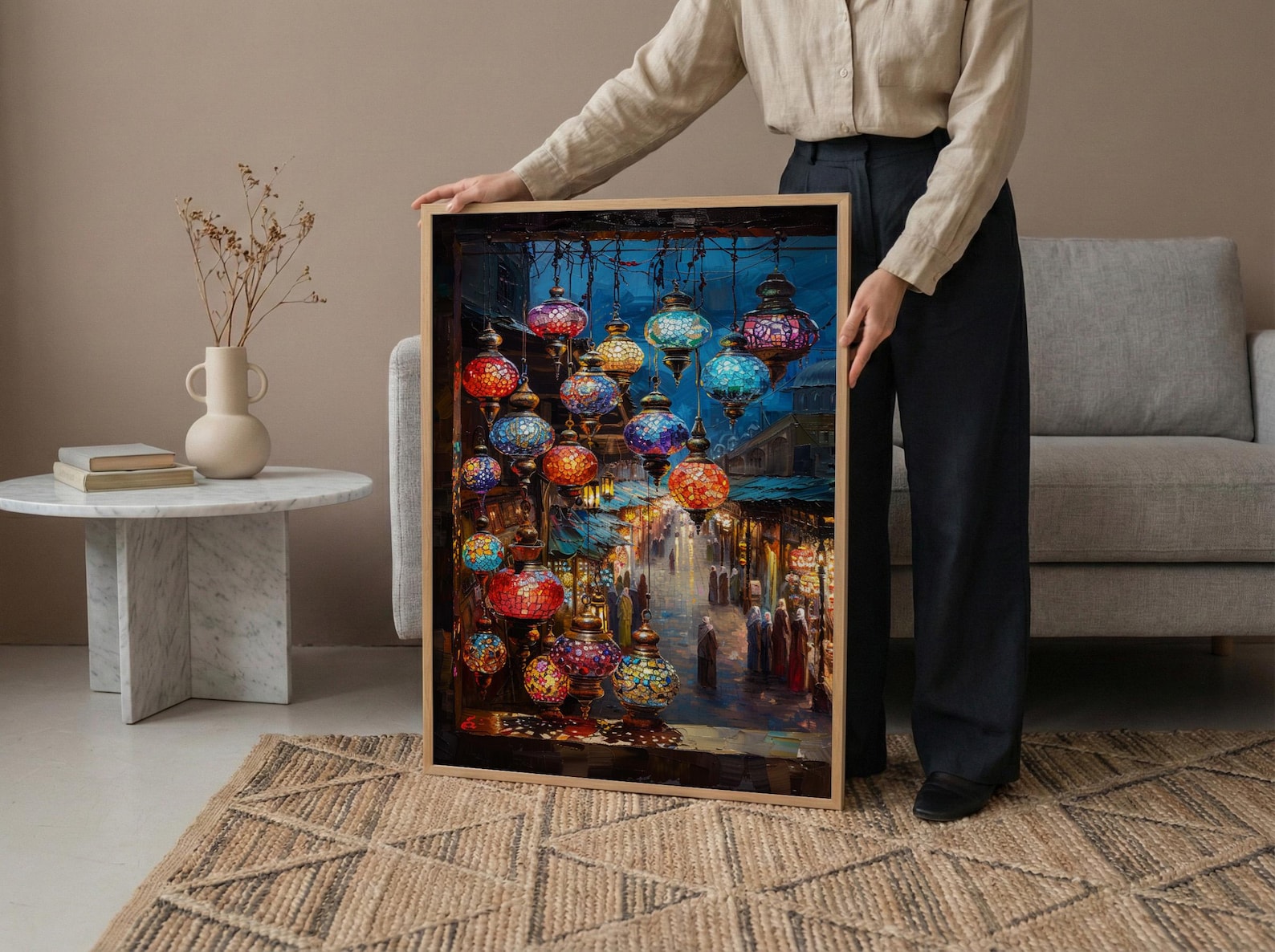 Bazaar Window Poster, Mosaic Lamp Decor - Night Market Street Art — view 5