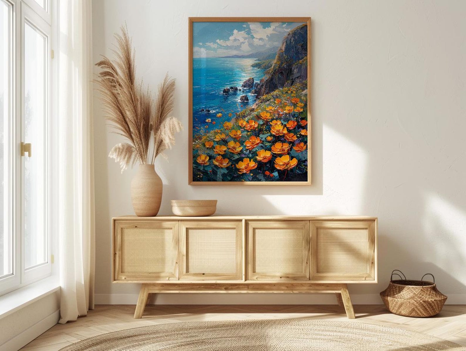 Jeju Island Wall Art, Volcanic Coast Decor - Black Rock Landscape — view 4