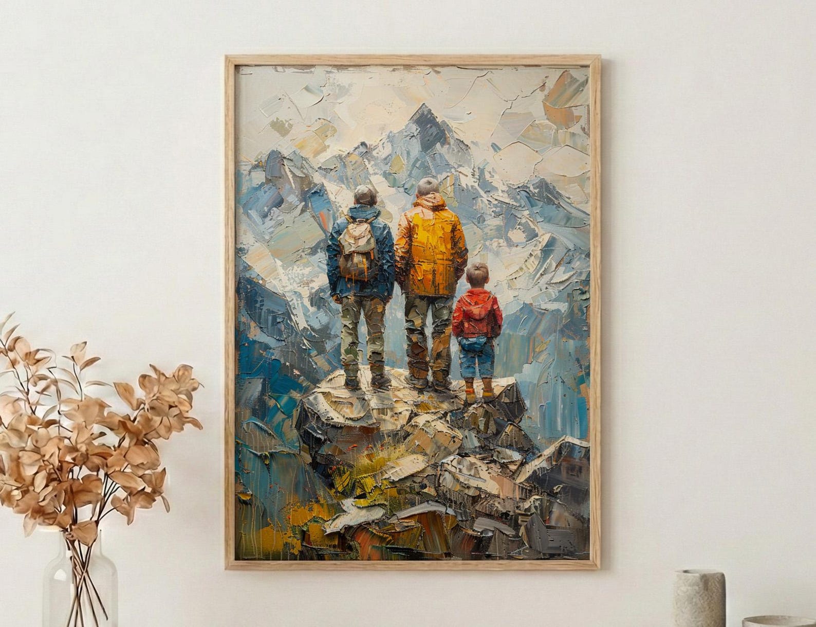 Three Generations Men Art Print, Grandfather Father Son Decor - Mountain Poster — view 3