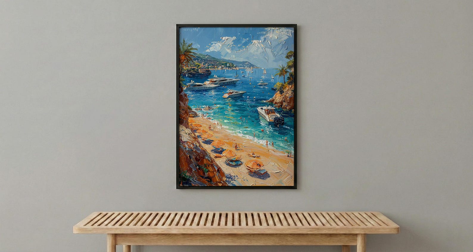French Riviera Poster, Ocean Yacht Decor - Striped Umbrella Art — view 6