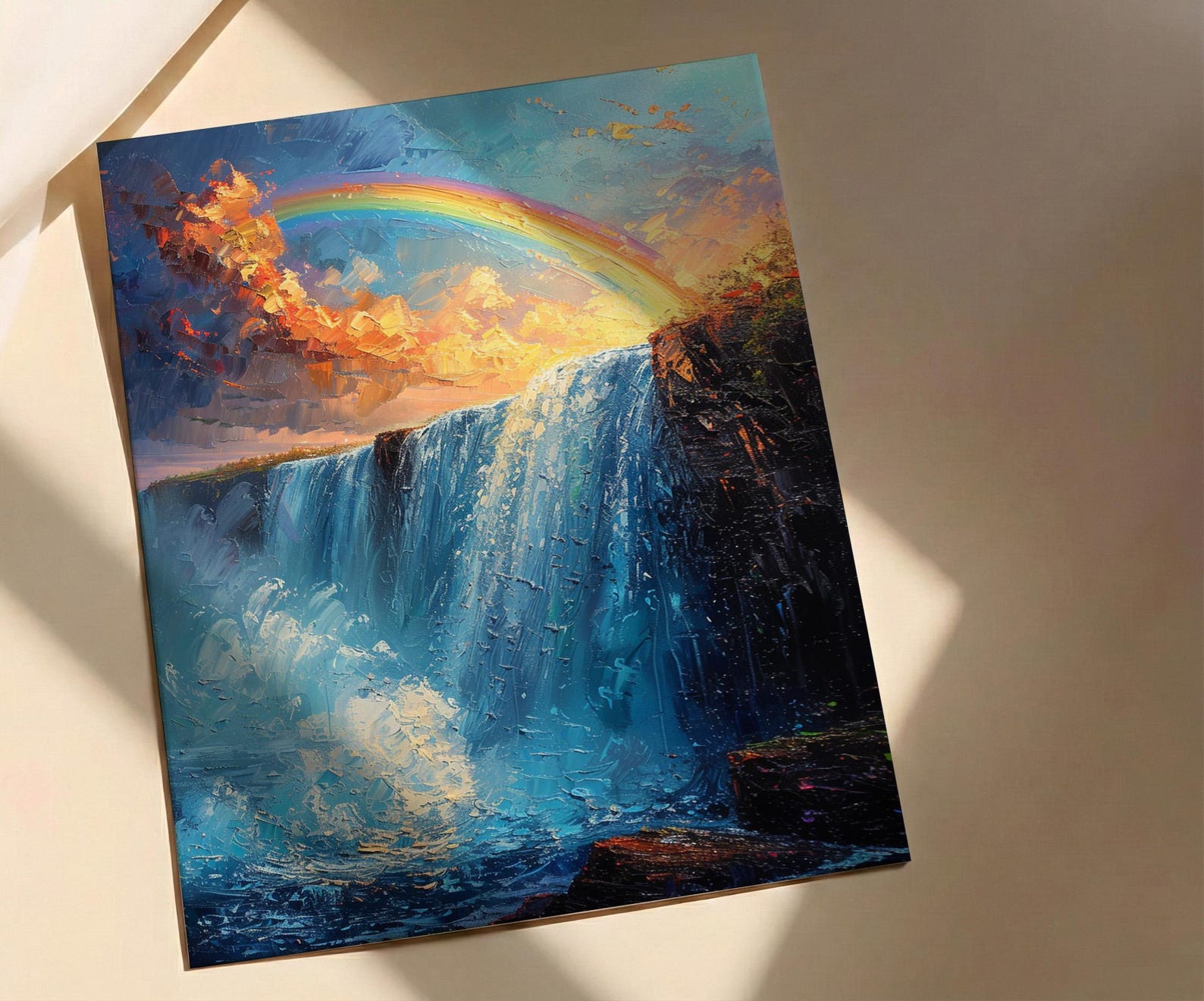 Niagara Falls Wall Art, Beautiful North America Travel Decor - Rushing Water Summer Rainbow — view 4