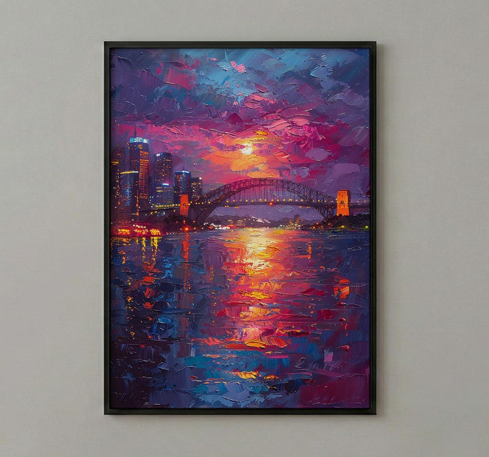 Sydney Harbour Night City Poster, Australia Travel Home Decor - Colorful Evening Coast Summer Scene