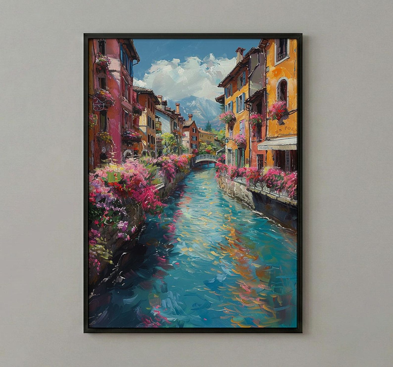 Annecy France Poster, Turquoise Canal Decor - Medieval House Art — view 2