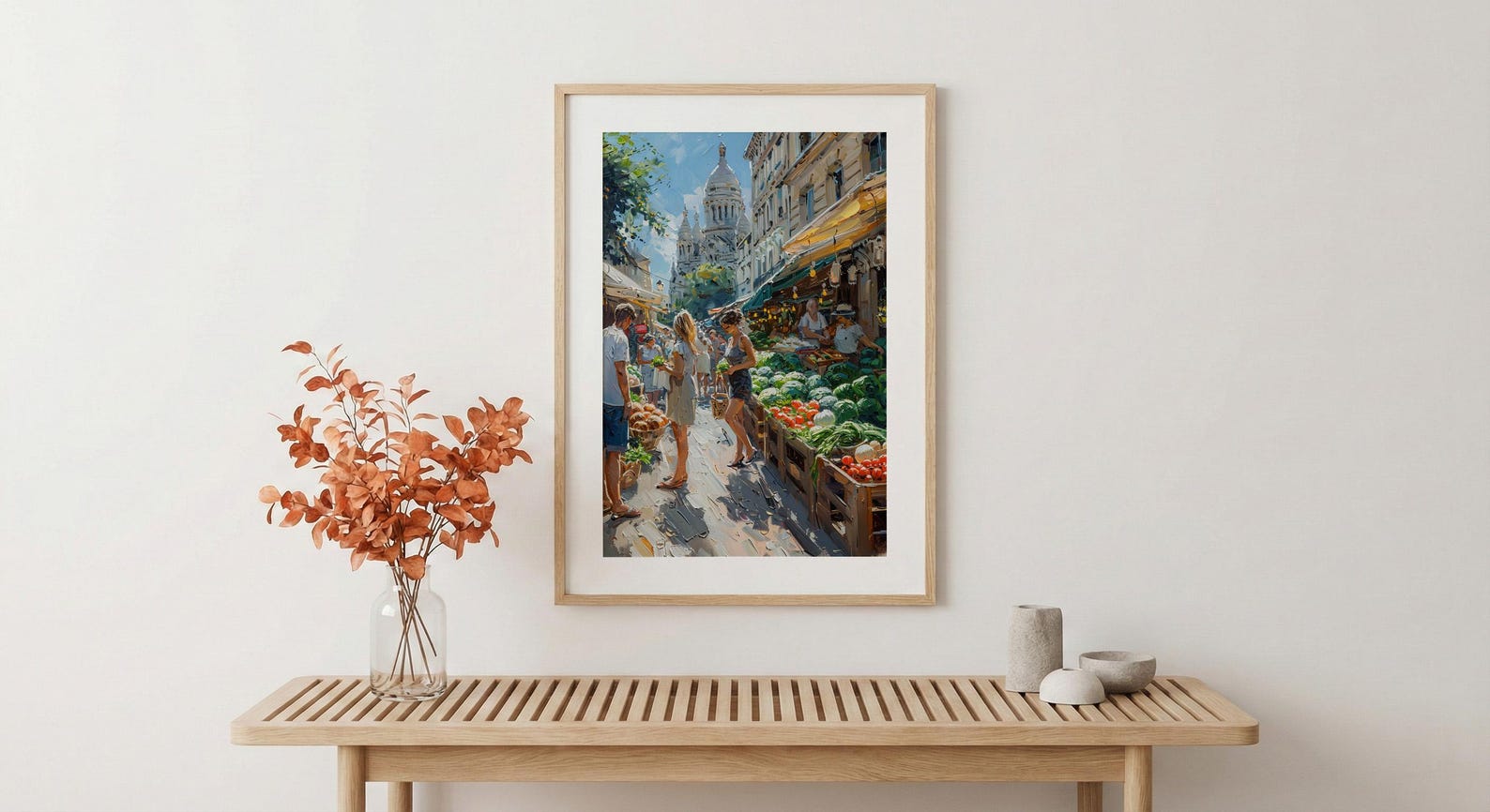 Paris Market Art Print, Organic Food Home Decor - Rustic Bread Green Vegetable Summer Setting — view 5