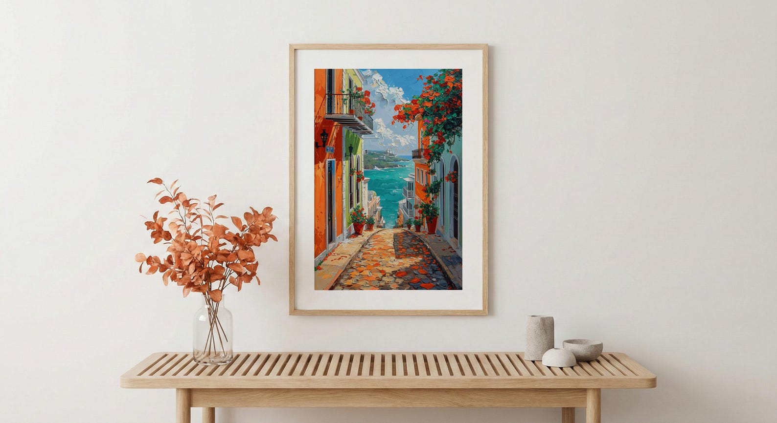 Puerto Rico Wall Art, Old San Juan Print, Colorful Street, Impasto Oil Painting, Orange House Decor, Caribbean Gift — view 5