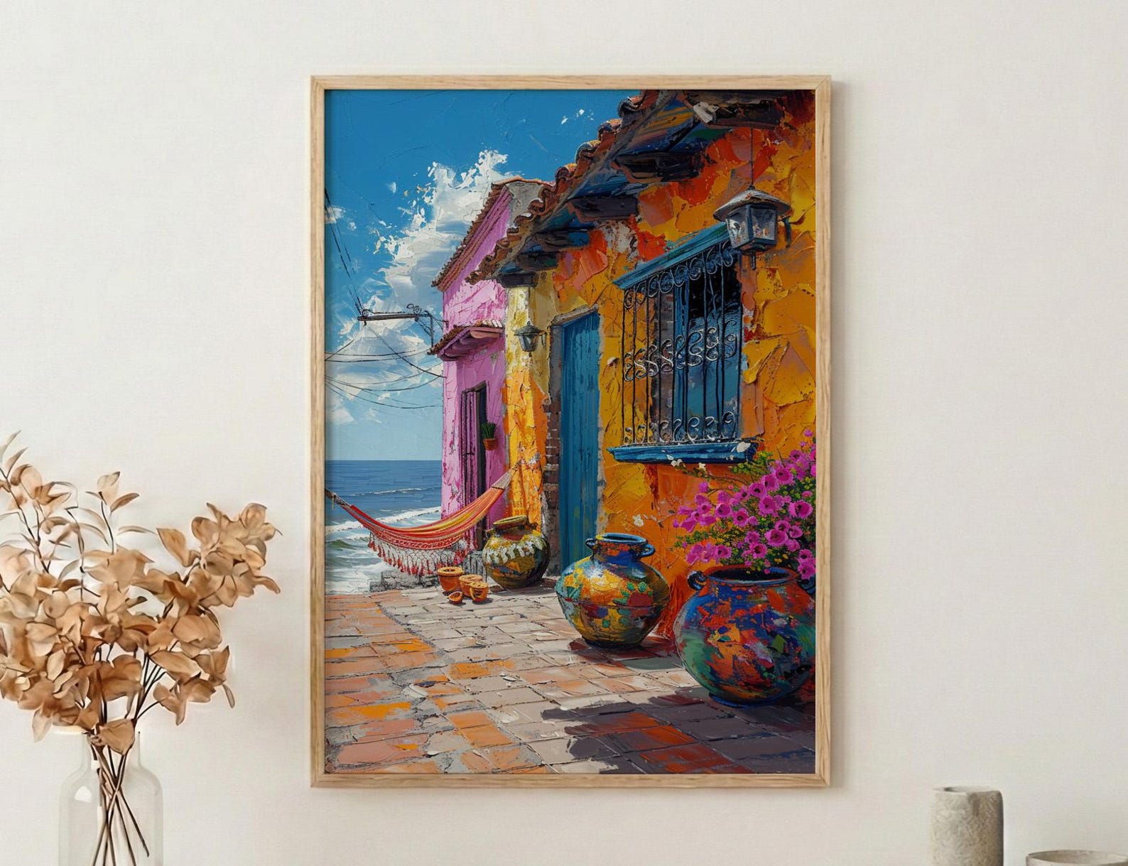 Nicaragua Market Art Print, Colorful Hammock Decor - Rustic Craft