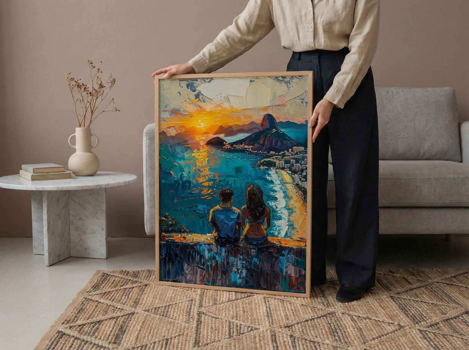 Rio de Janeiro Art, Christ Redeemer Print, Brazil Sunset, Impasto Oil Painting, Cityscape Decor, Travel Gift, Anniversary Gift — view 5