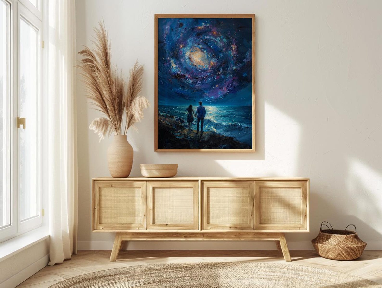 Celestial Wall Art, Cosmic Galaxy Art Print, Twin Flames Poster, Mystical Couple Painting, Space Witchy Decor — view 3