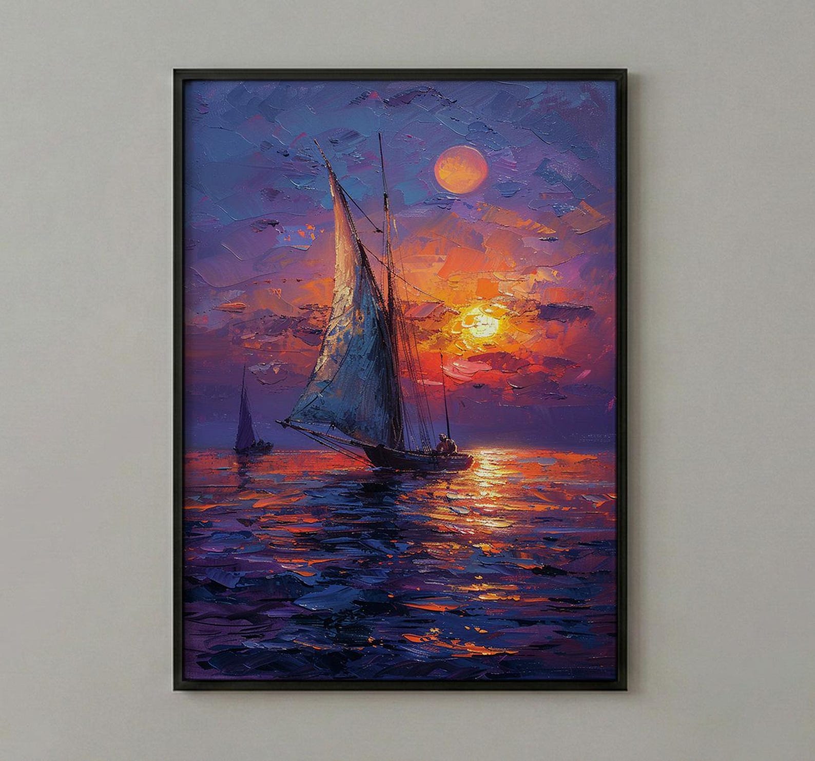 Egypt Wall Art, Nile River Print, Felucca Boat, Impasto Oil Painting, Twilight Landscape, Romantic Travel Gift, Housewarming Gift
