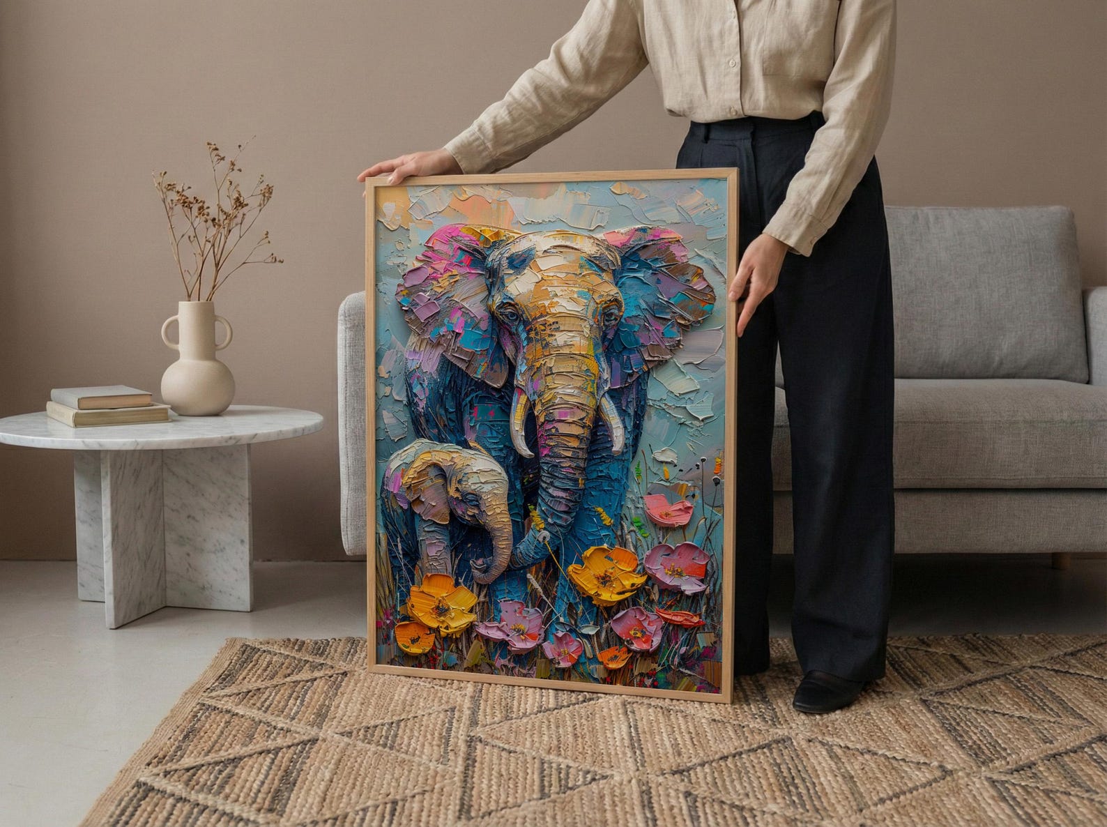 Elephant Mom Wall Art, Animal Motherhood Print - Gift for Mom — view 4