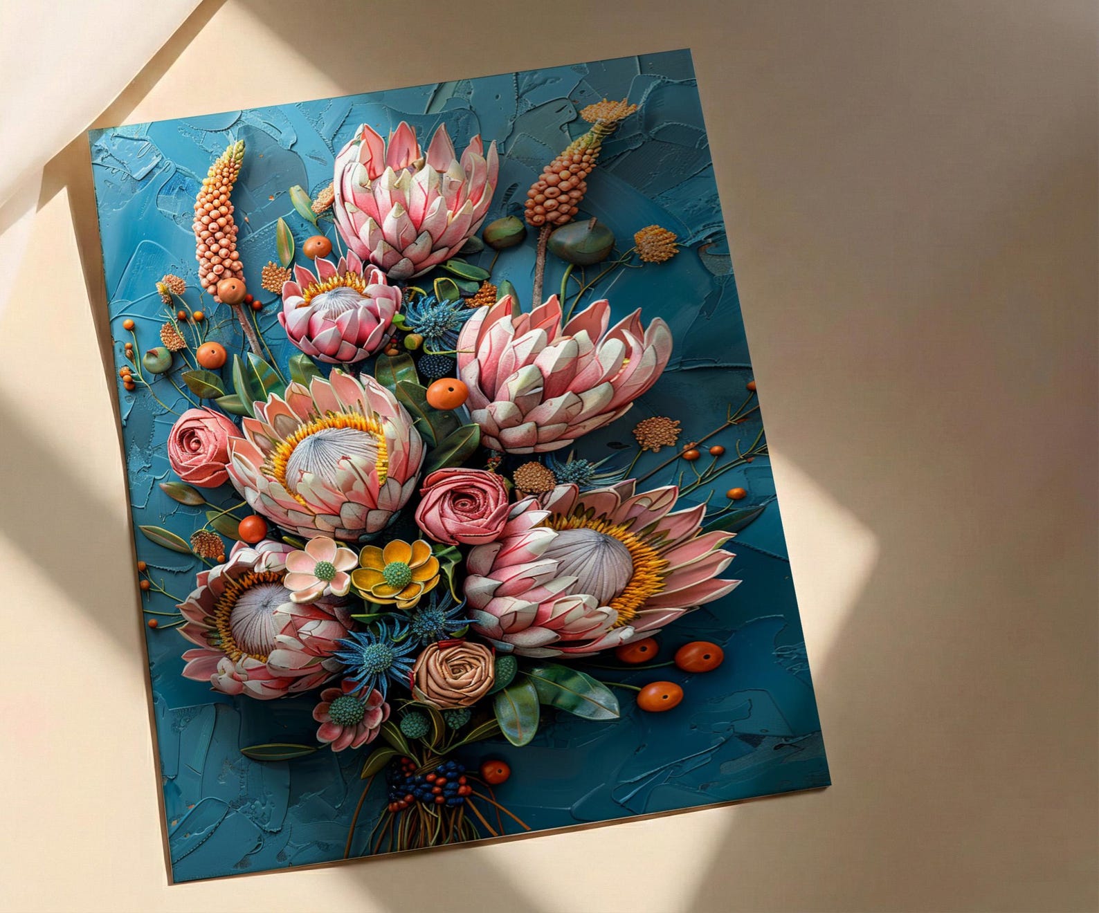 African Bridal Bouquet Poster, Protea Flower - Thick Oil Painting Style — view 2