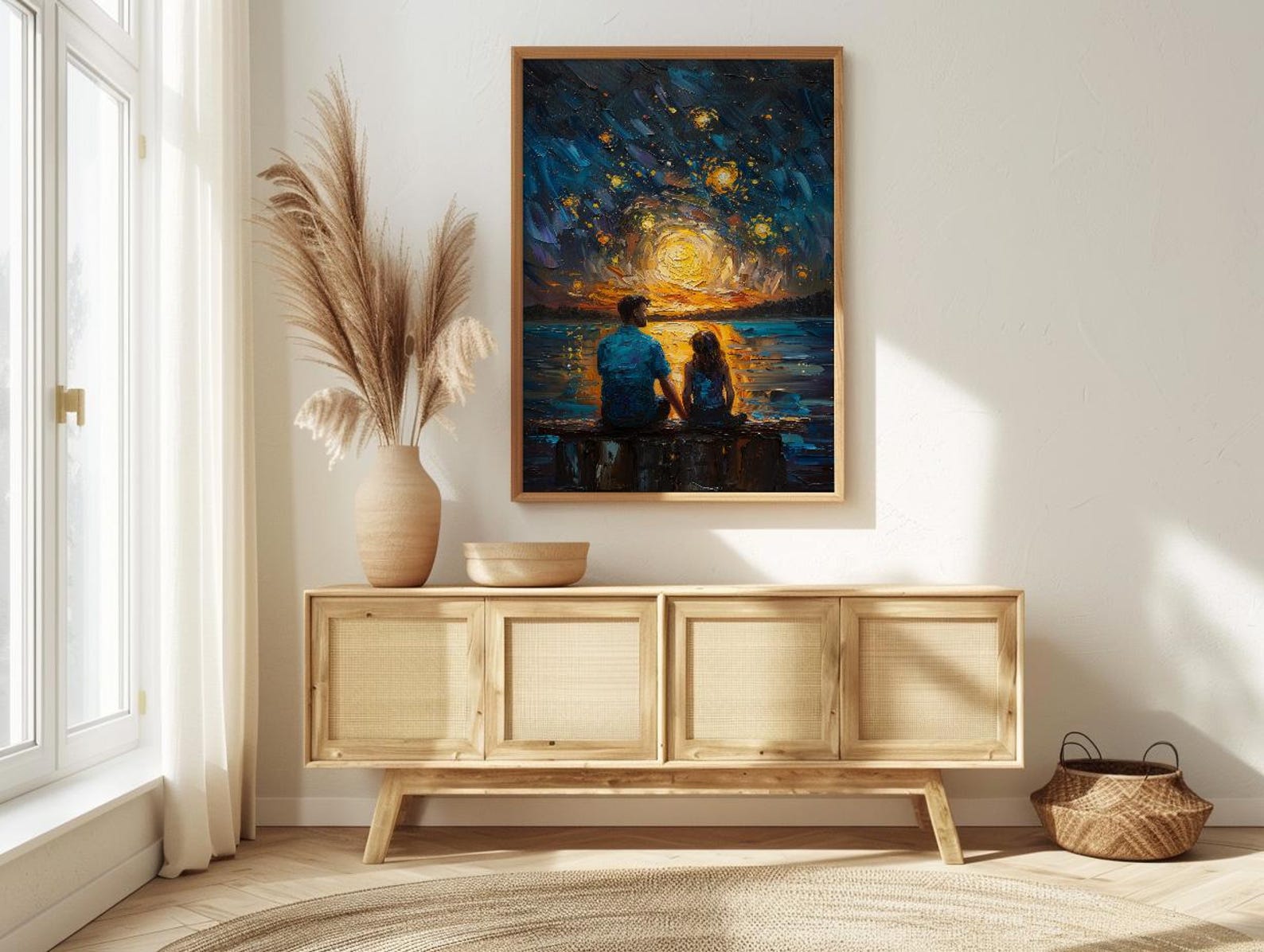 Watching Stars Wall Art, Father And Daughter Decor - Night Sky Landscape Print — view 3