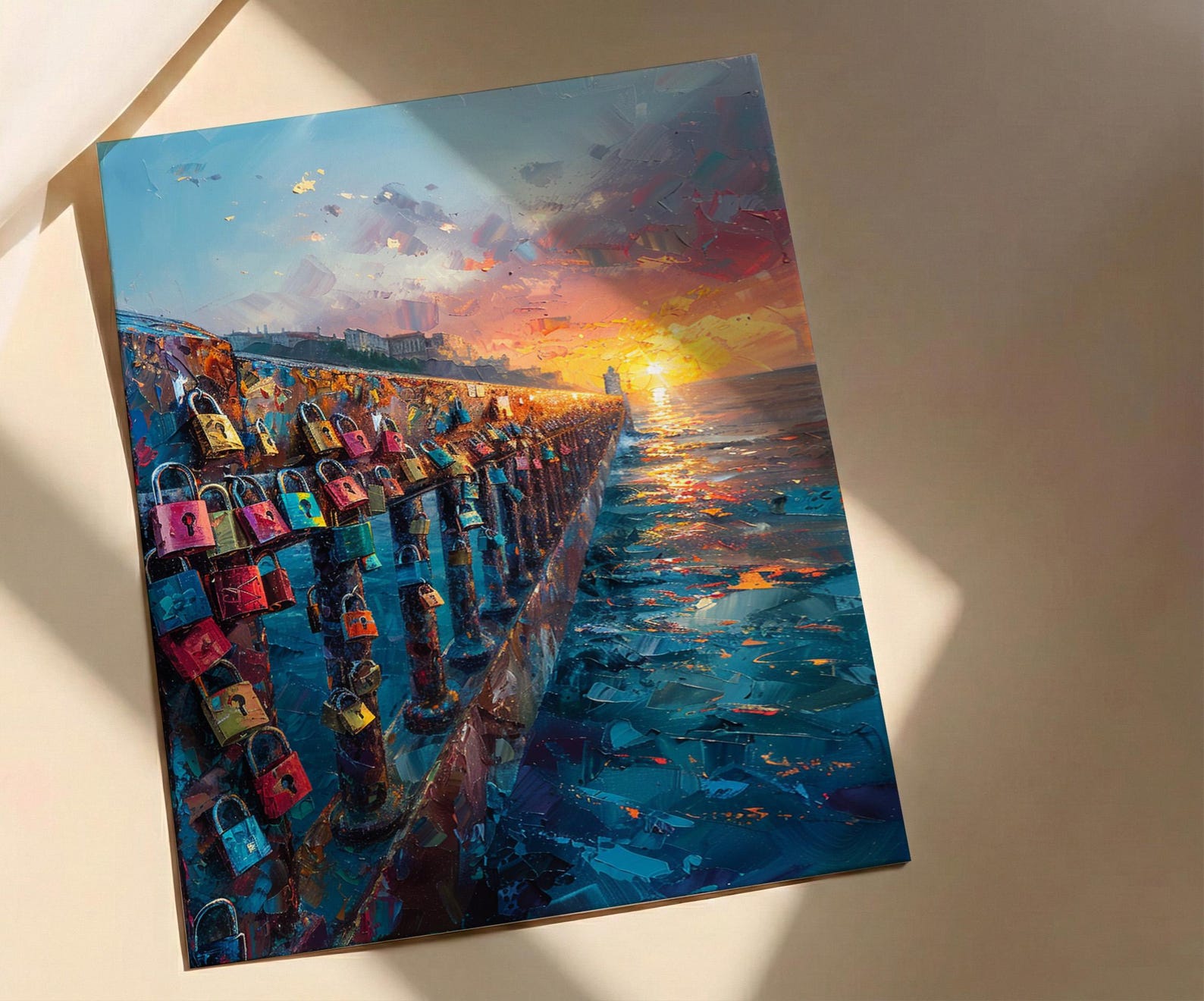 Love Padlocks Art Print, Romantic Bridge Decor - Master Bedroom Art — view 2