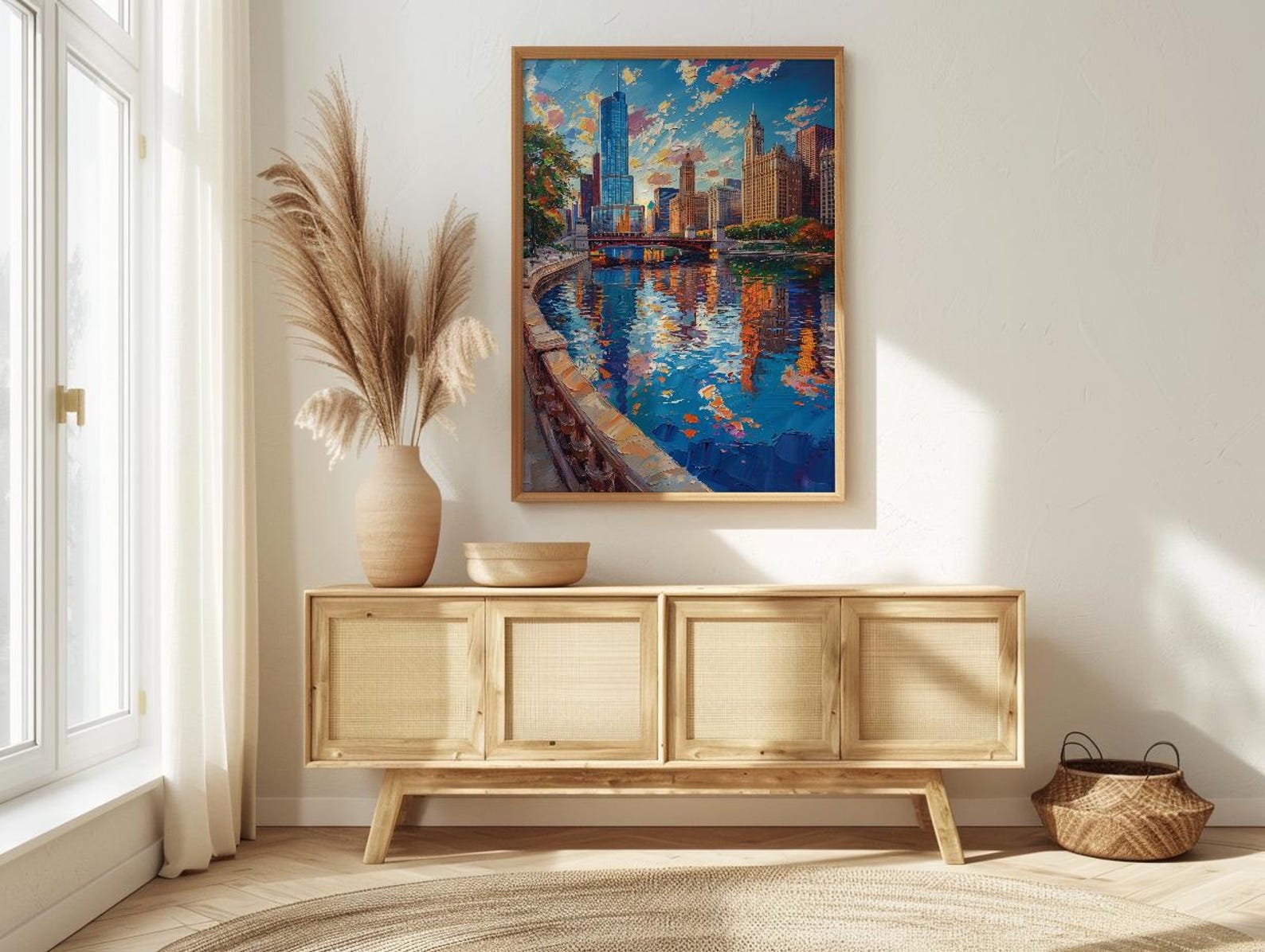 Chicago Cloud Gate Art Print, Millennium Park City Decor - Skyline Reflection Summer Sky — view 4