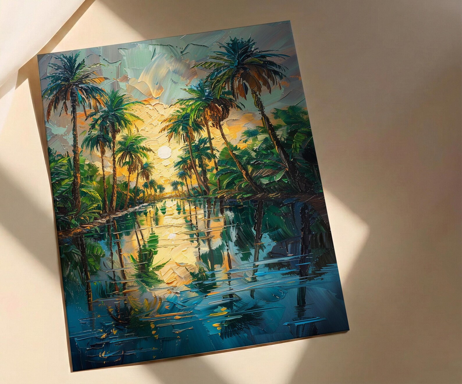 Desert Oasis Poster, Lush Palm Tree Decor - Shimmering Pool Landscape — view 2