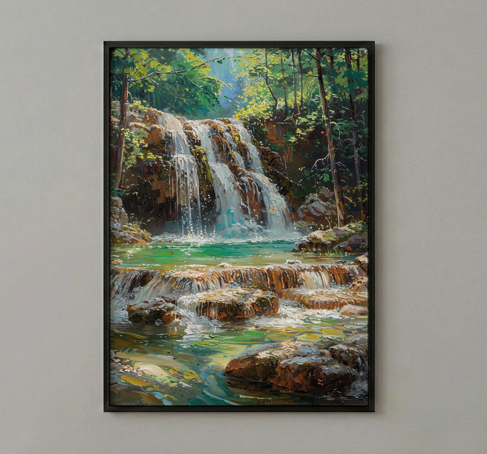 Plitvice Lakes Art, Croatia Nature Decor - Emerald Waterfall Print — view 3