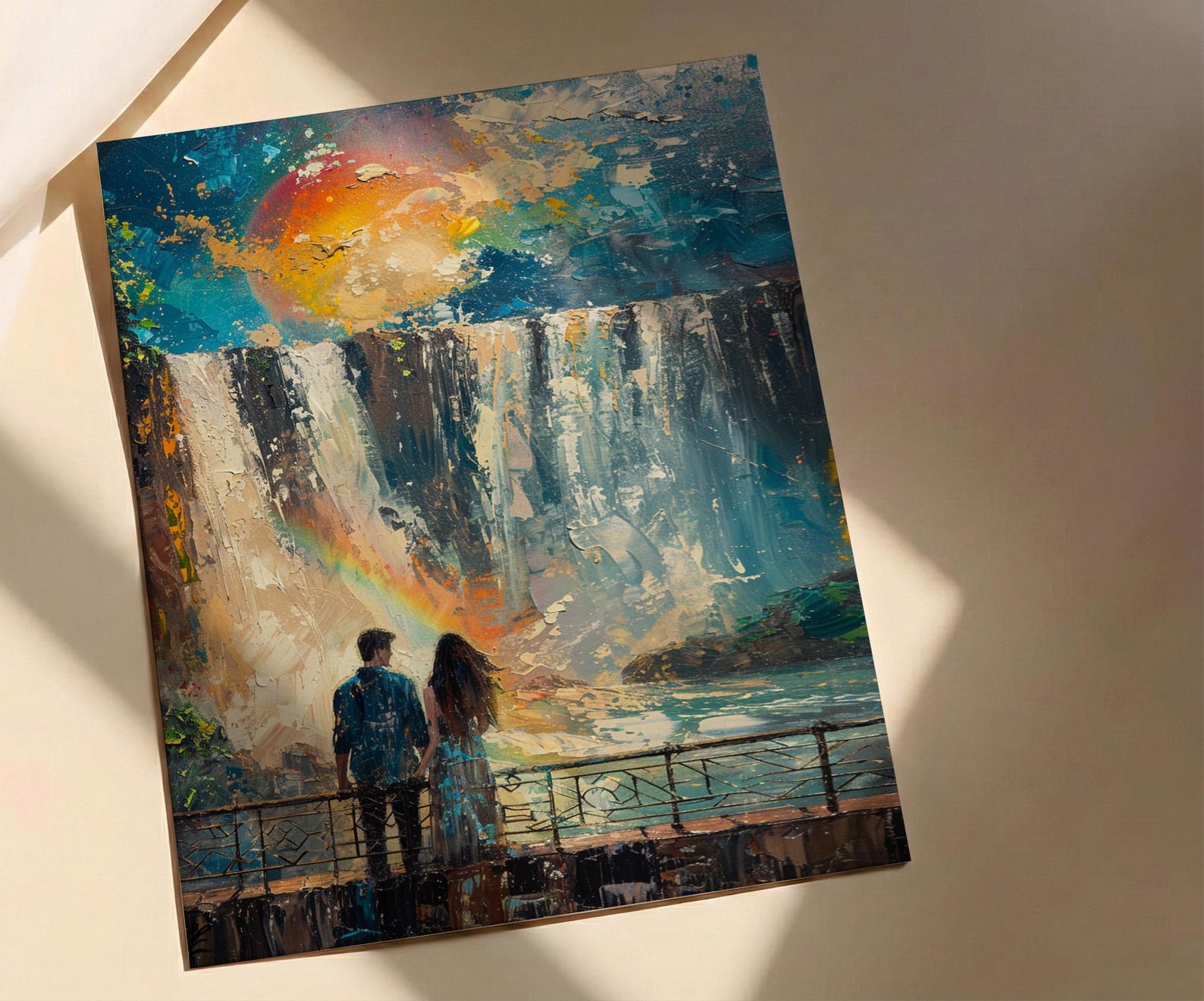 Iguazu Waterfall Nature Art Print, Brazil Jungle Decor - Bright Summer Rainbow Mist Scene — view 3