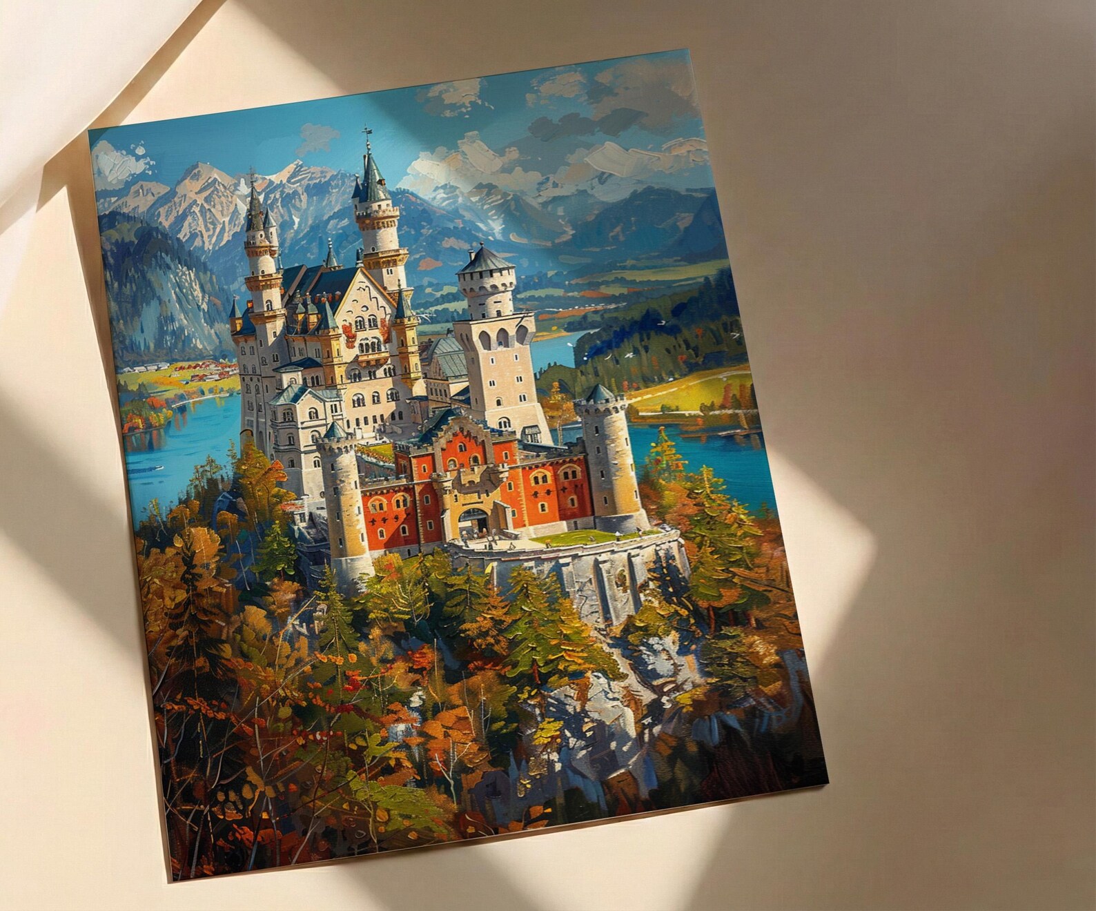 Bavarian Alps Poster, Germany Castle Decor - Neuschwanstein Art — view 2