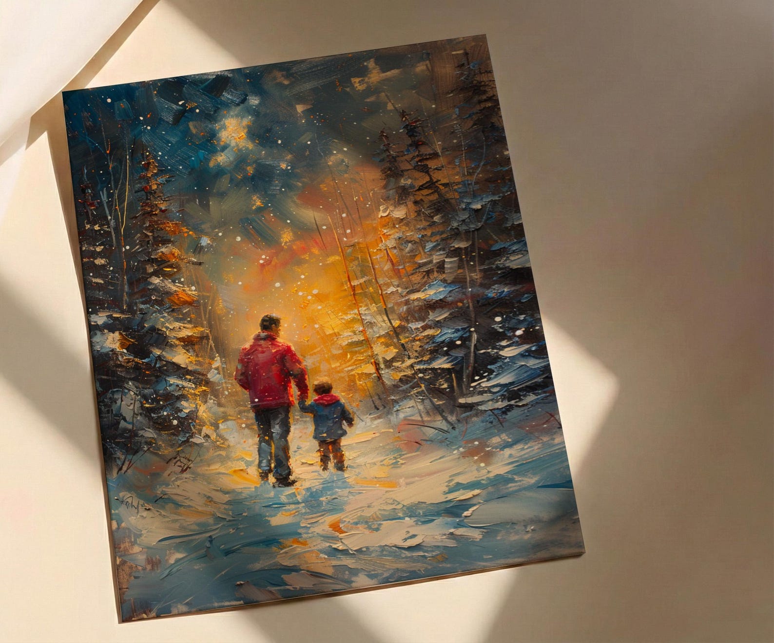 Northern Lights Art Print, Father And Son Poster - Winter Magic Decor — view 2