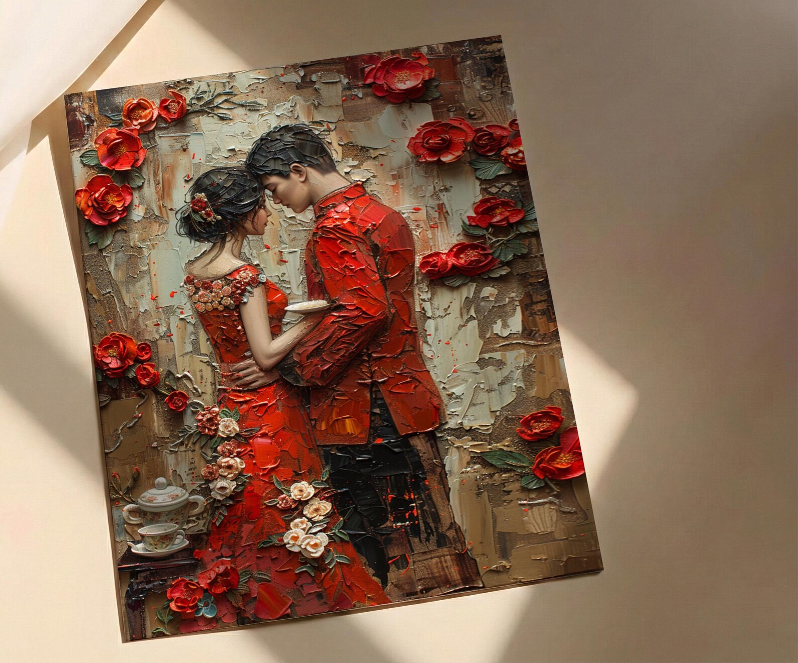 Chinese Tea Ceremony Art Print, Traditional Qipao Decor - Asian Wedding Gift — view 2