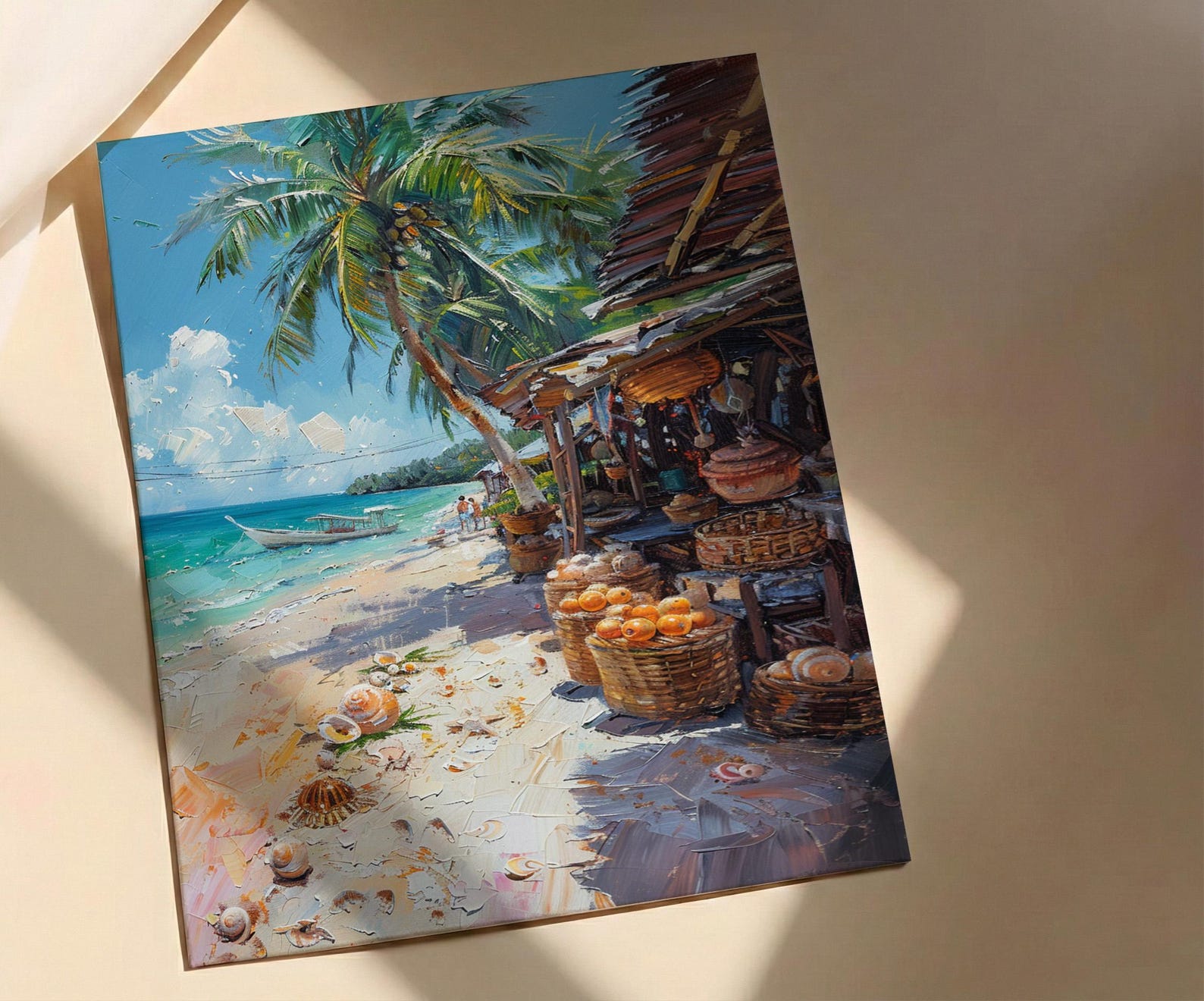 Fiji Seashell Market Coast Poster, Coastal Beach Home Decor - Tropical Island Town Summer Scenery — view 3