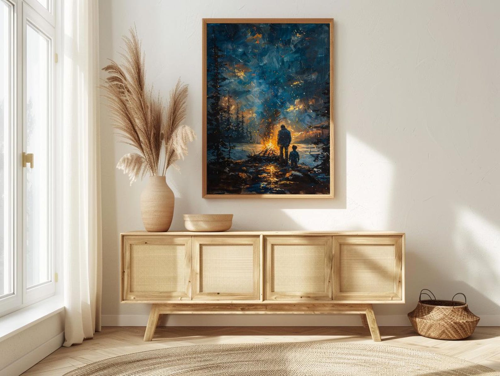 Father And Son Campfire Poster, Twilight Forest Decor - Outdoor Adventure Art — view 4
