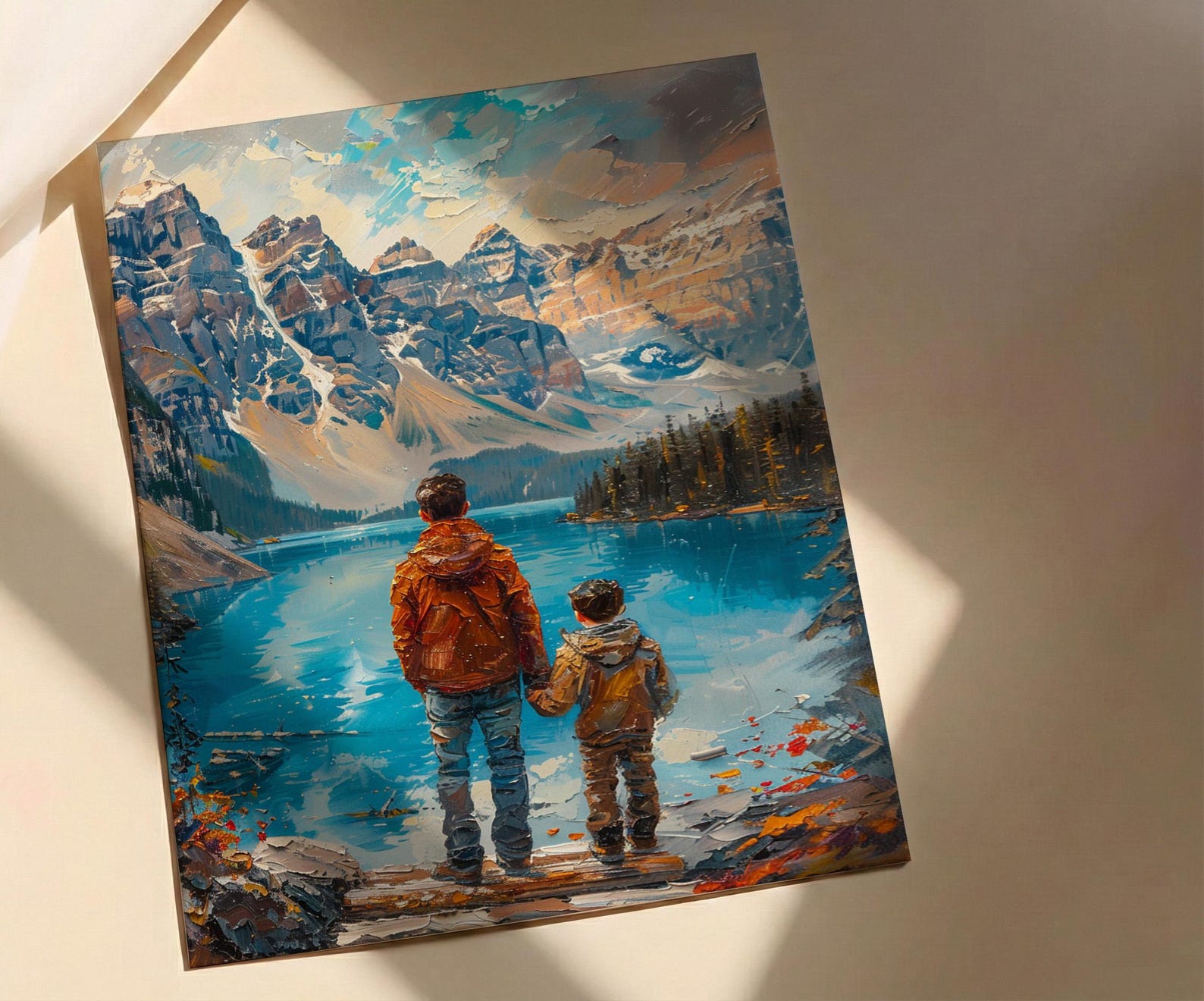 Moraine Lake Poster, Banff National Park Decor - Father And Son Landscape Art — view 2