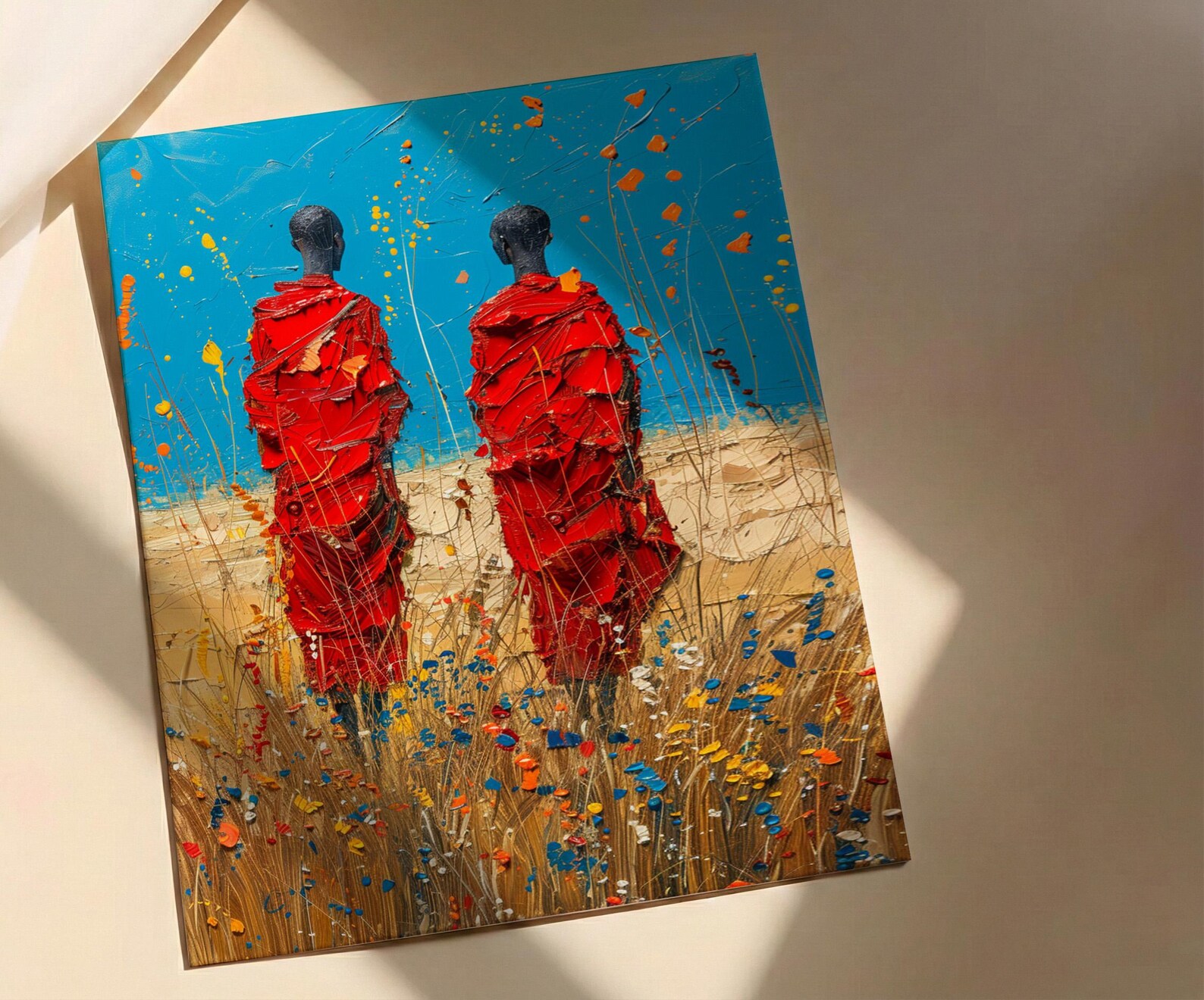 Maasai Savanna Poster, African Wildlife Decor - Red Robe Warriors Print — view 5