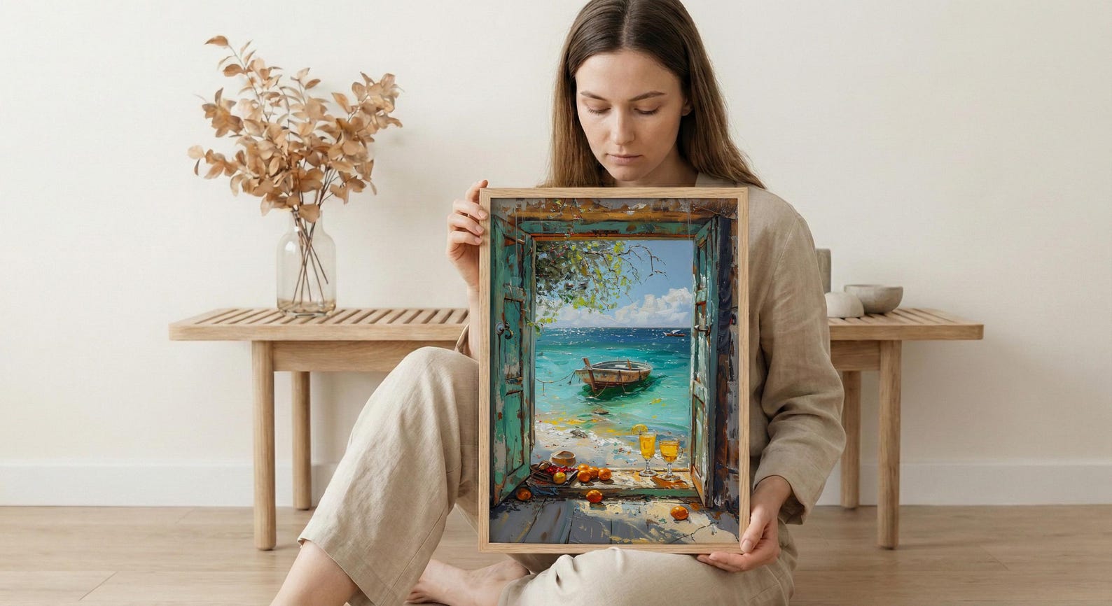 Zanzibar Wall Art, Tropical Beach Art Print, Open Window Poster, Ocean Landscape Painting, Summer Holiday Decor — view 6