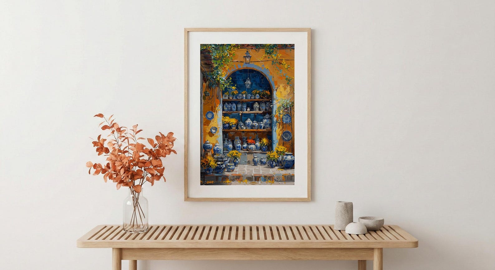 Mexico City Artisan Art Print, Talavera Pottery Decor - Summer Market — view 5