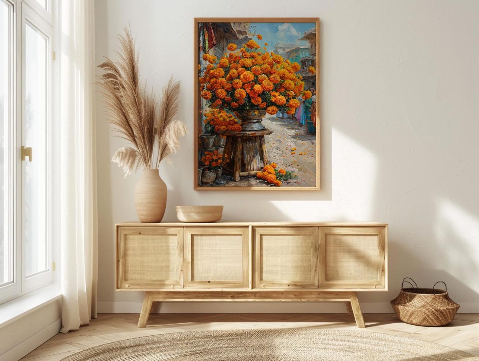 Jaipur Flower Market Art Print, Orange Marigold Wall Decor - Housewarming Gift — view 4
