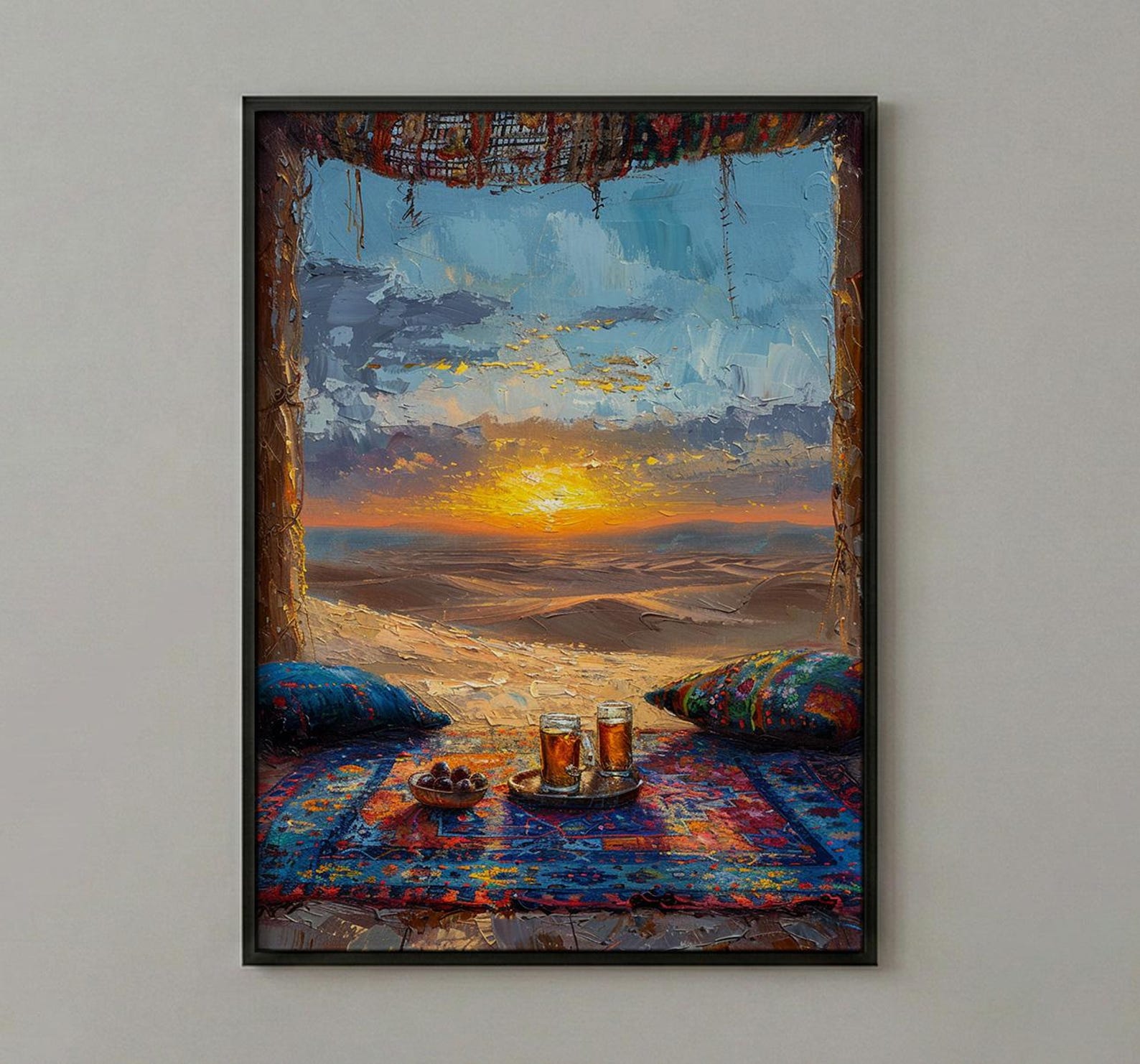 Moroccan Desert Poster, Sahara Tent Window Art Print, Boho Sand Dunes Wall Art, Sunset Landscape Painting — view 3
