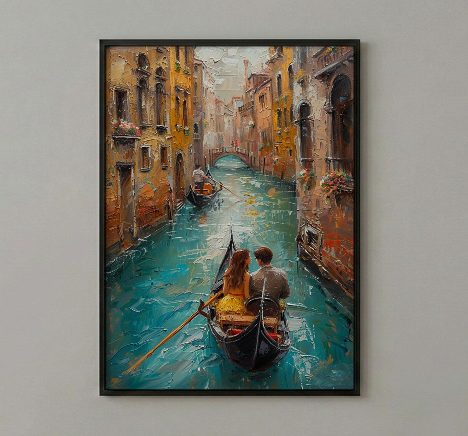 Venice Wall Art, Gondola Print, Italy Travel Poster, Impasto Oil Painting, Romantic Canal Art, Wedding Gift, Italian Decor — view 4