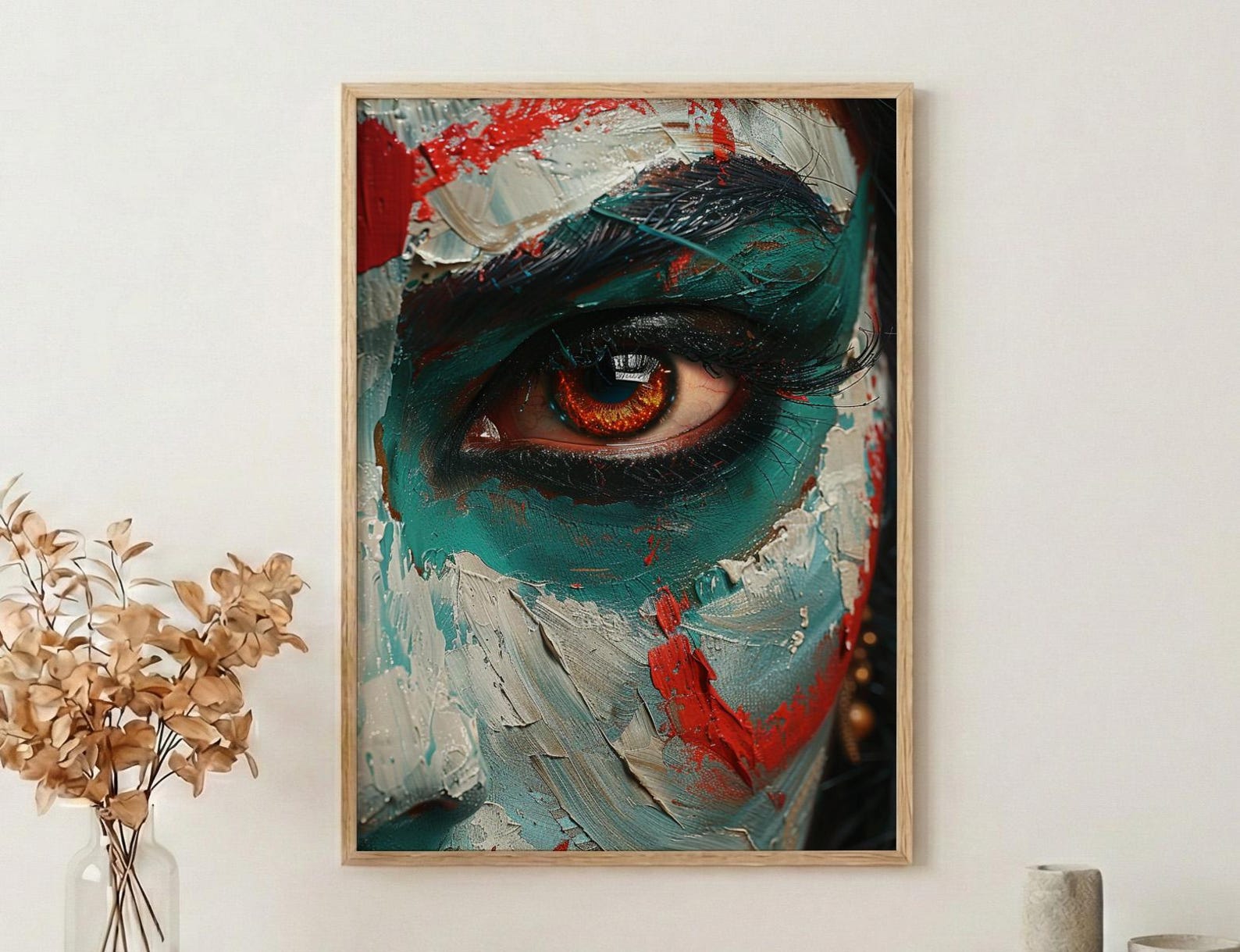 Kathakali Art, Kerala Dance Print, Expressive Face, Impasto Oil Painting, Cultural Wall Decor, Dramatic Art, Best Friend Gift — view 2