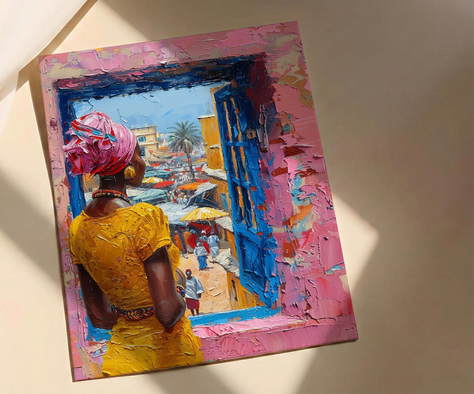 Impasto Ghana Market Window - Colorful Art Print — view 2