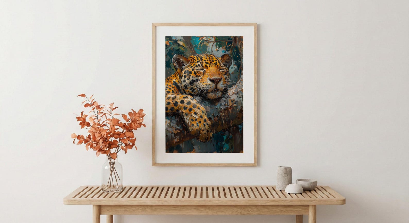 Amazon Jaguar Animal Wall Art, Exotic Jungle Decor - Golden Summer Sunbeam Nature Landscape — view 5