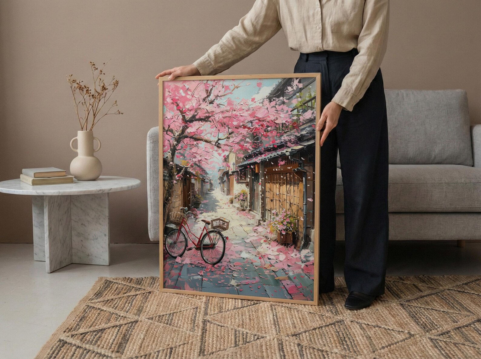 Kyoto Sakura Bicycle Art Print, Pink Cherry Blossom Decor - Housewarming Gift — view 6