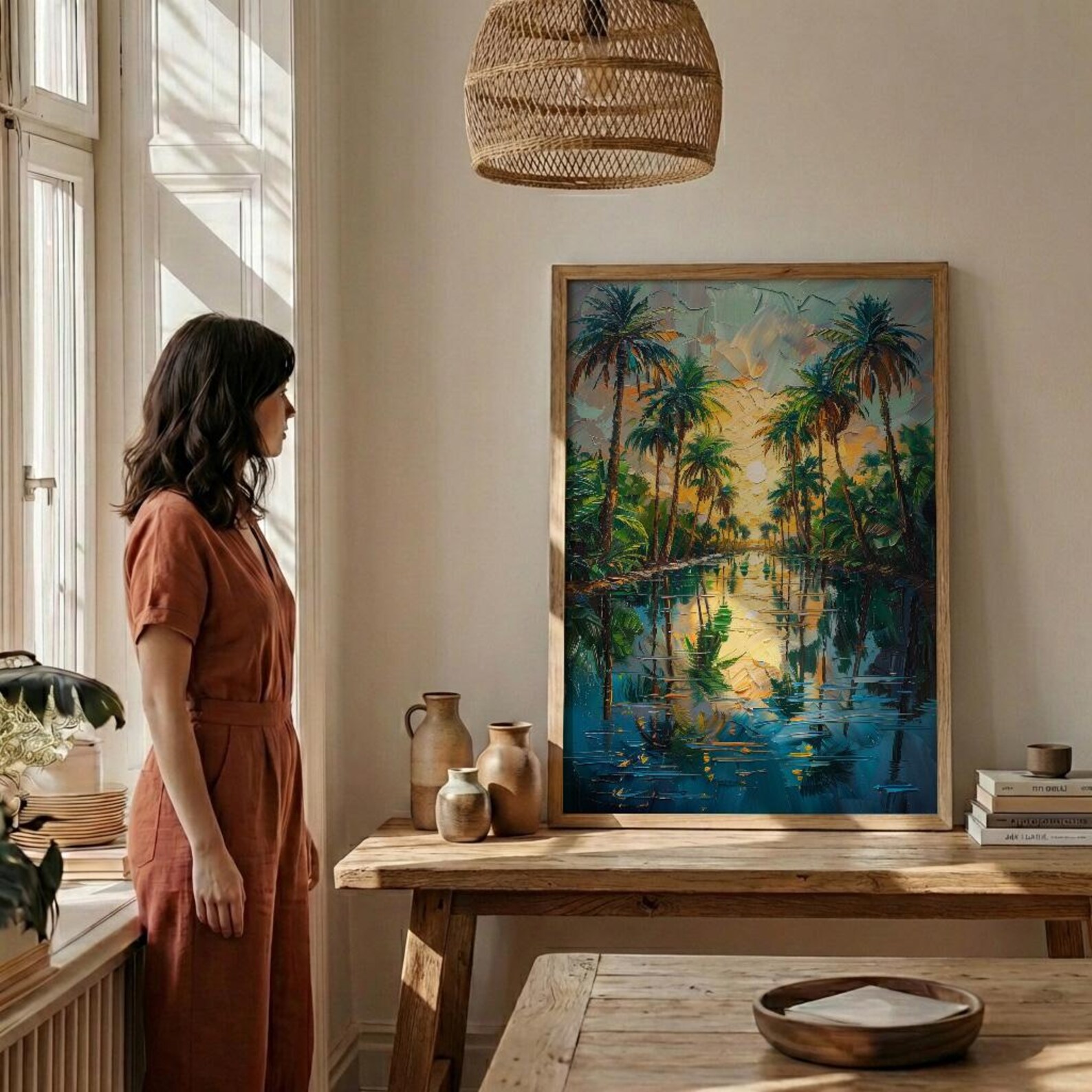 Desert Oasis Poster, Lush Palm Tree Decor - Shimmering Pool Landscape — view 5