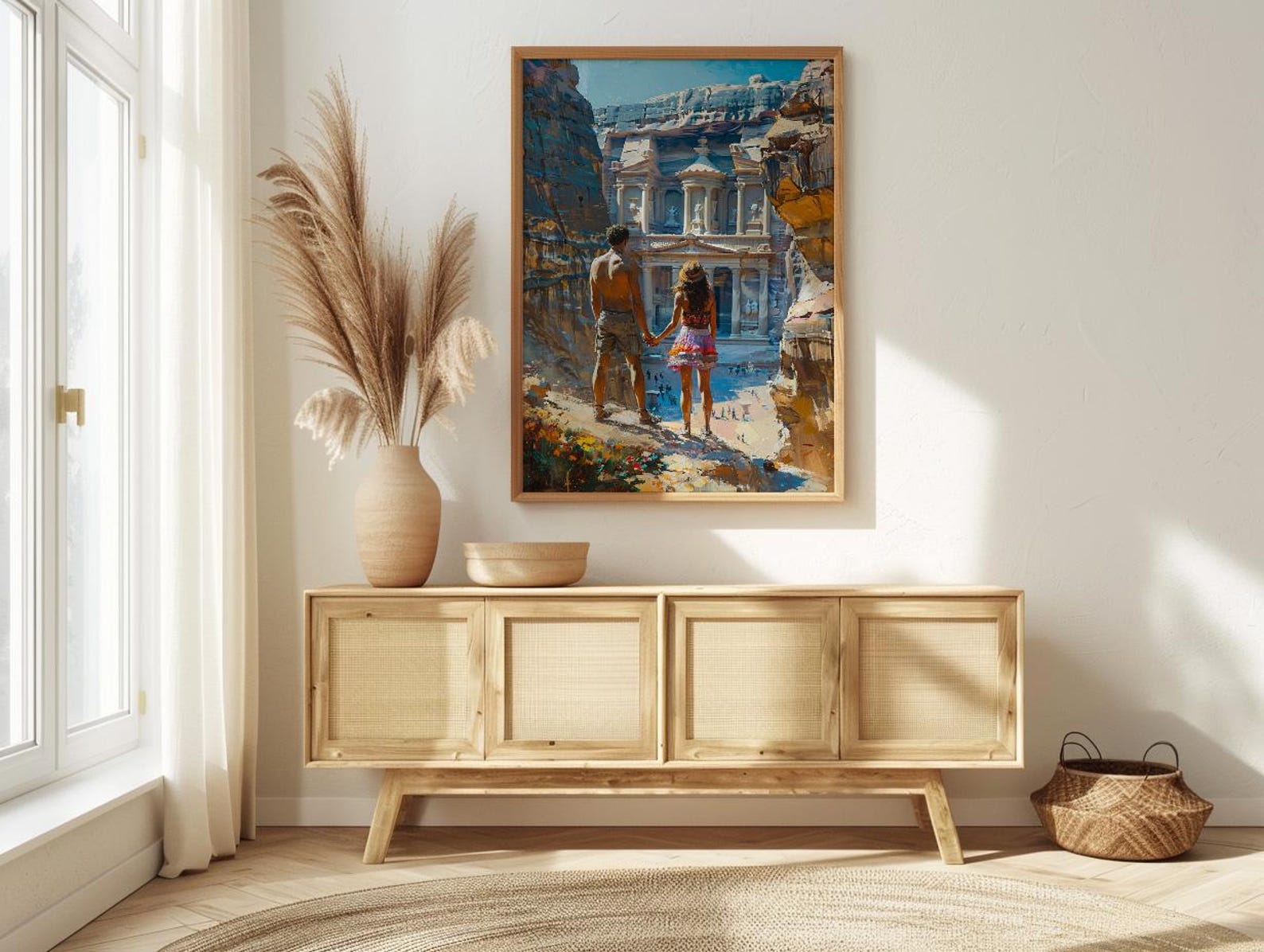 Petra Art Print, Jordan Treasury Poster, Ancient City Wall Art, Dramatic Light Painting, Middle Eastern Boho Decor — view 3